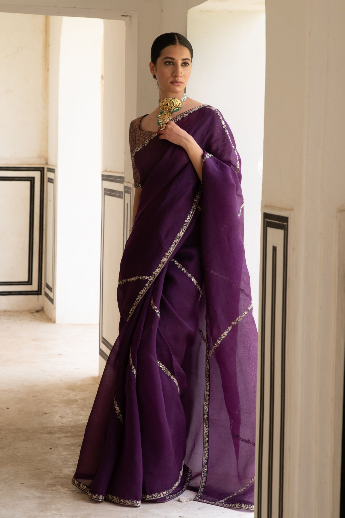 Aubergine Saree Set