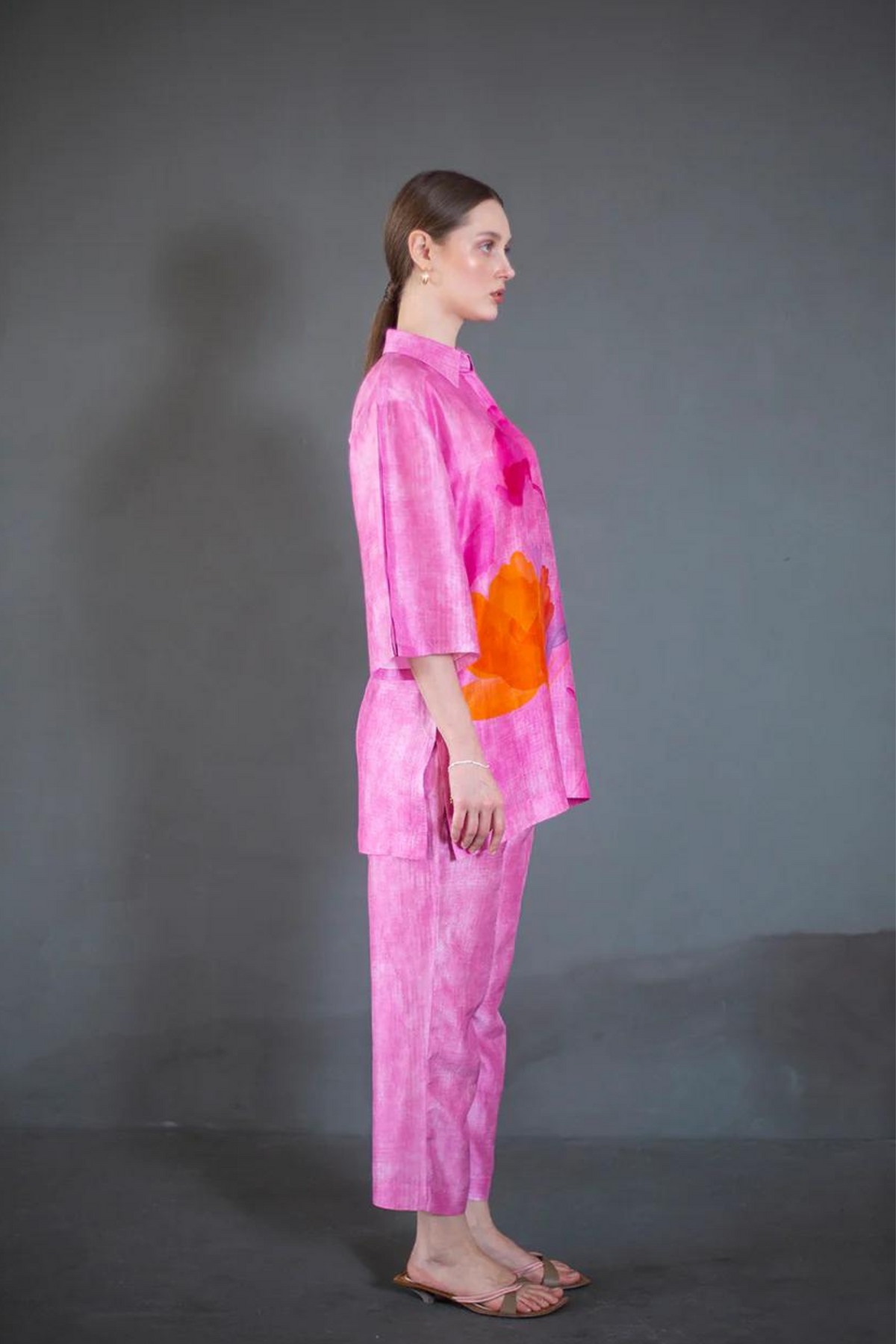 Floral Print Dupion Silk In Pink Tunics Set