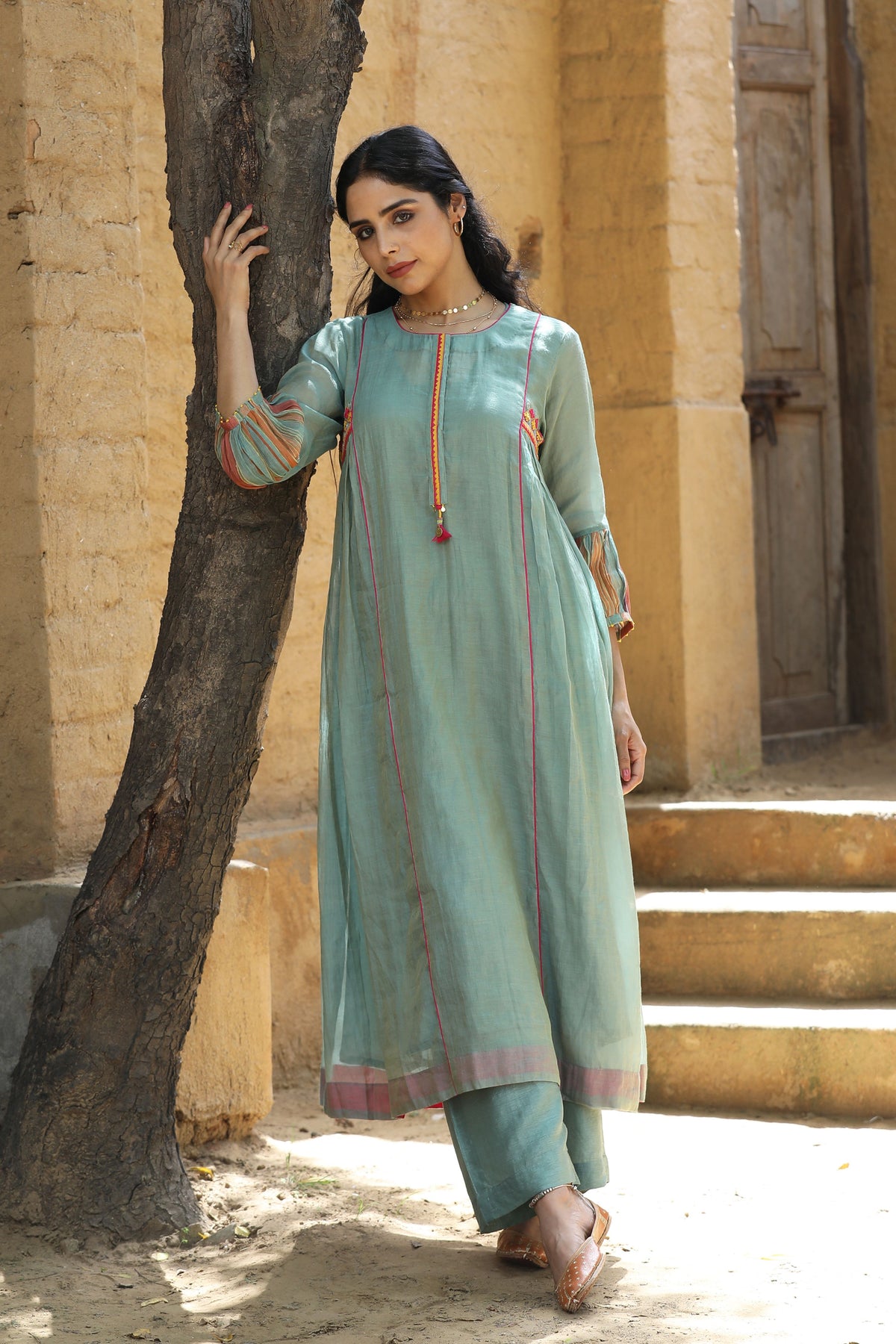 Teal Blue Chunnat Kurta Set