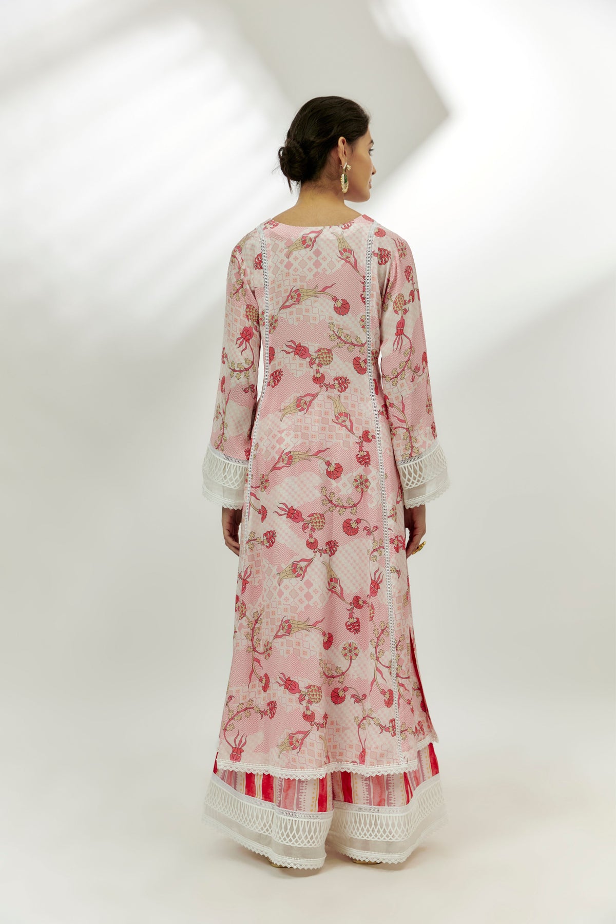 Pastel Pink Printed Kalidar Kurta Set.