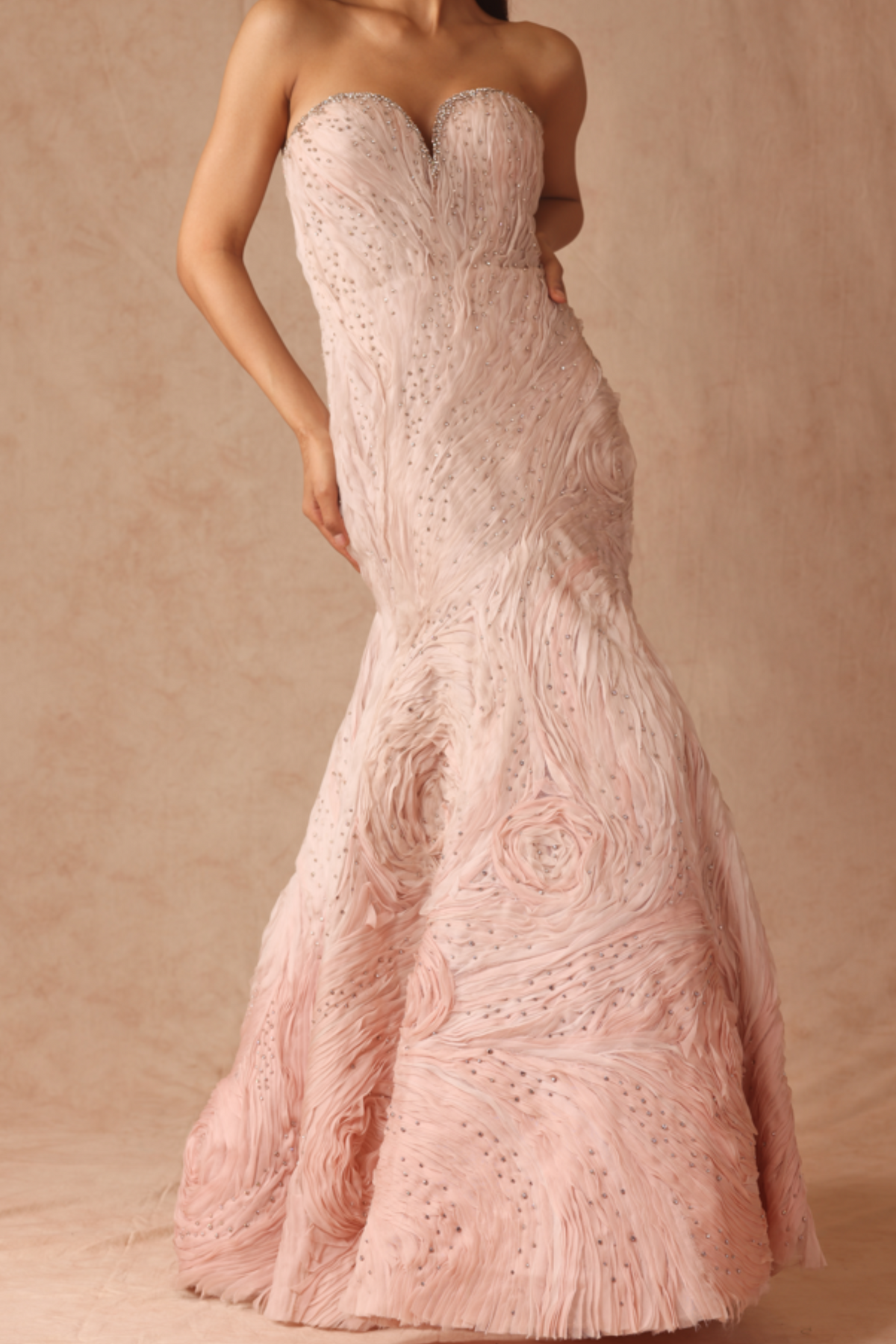 Ombre Textured Gown With 3d Flower Cape