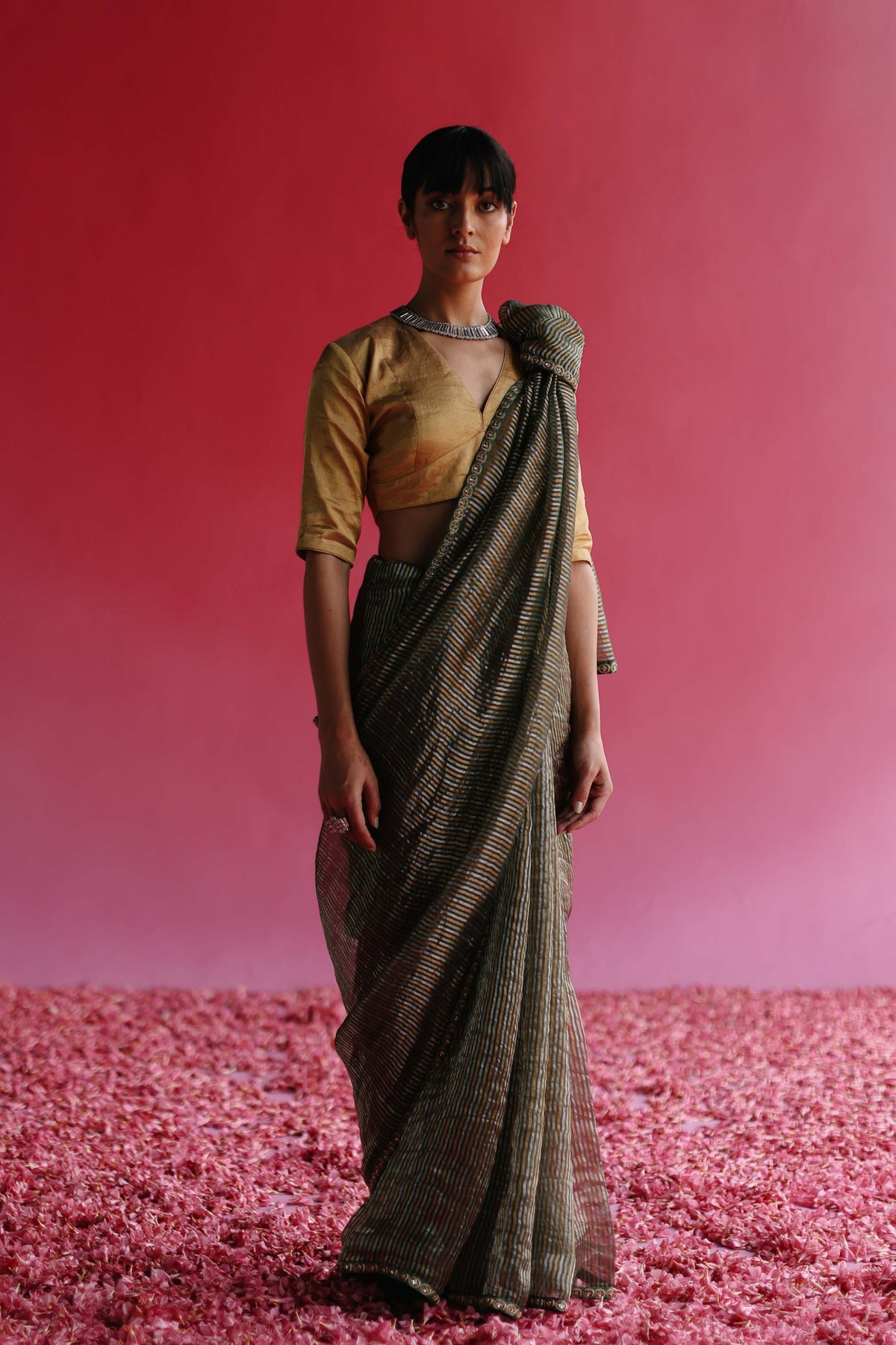 Aago Gold Saree Set