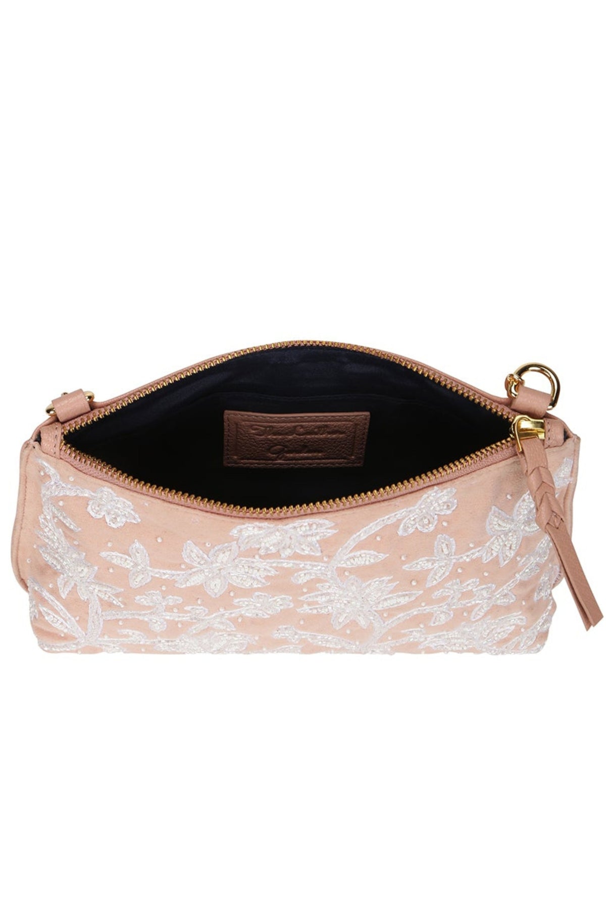 Carnation embroidered peach shoulder bag