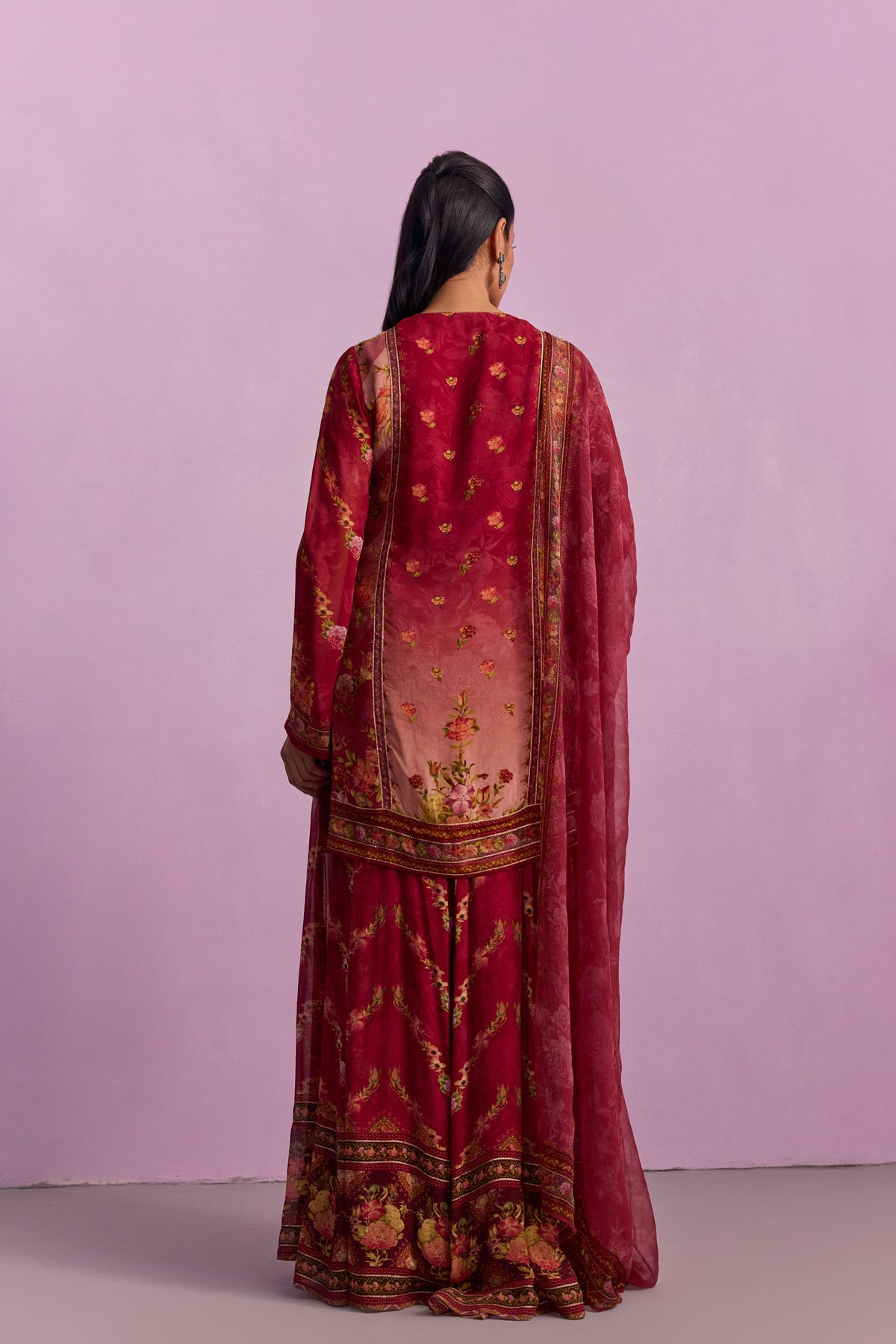 Rose Red Anaisha Sharara Set