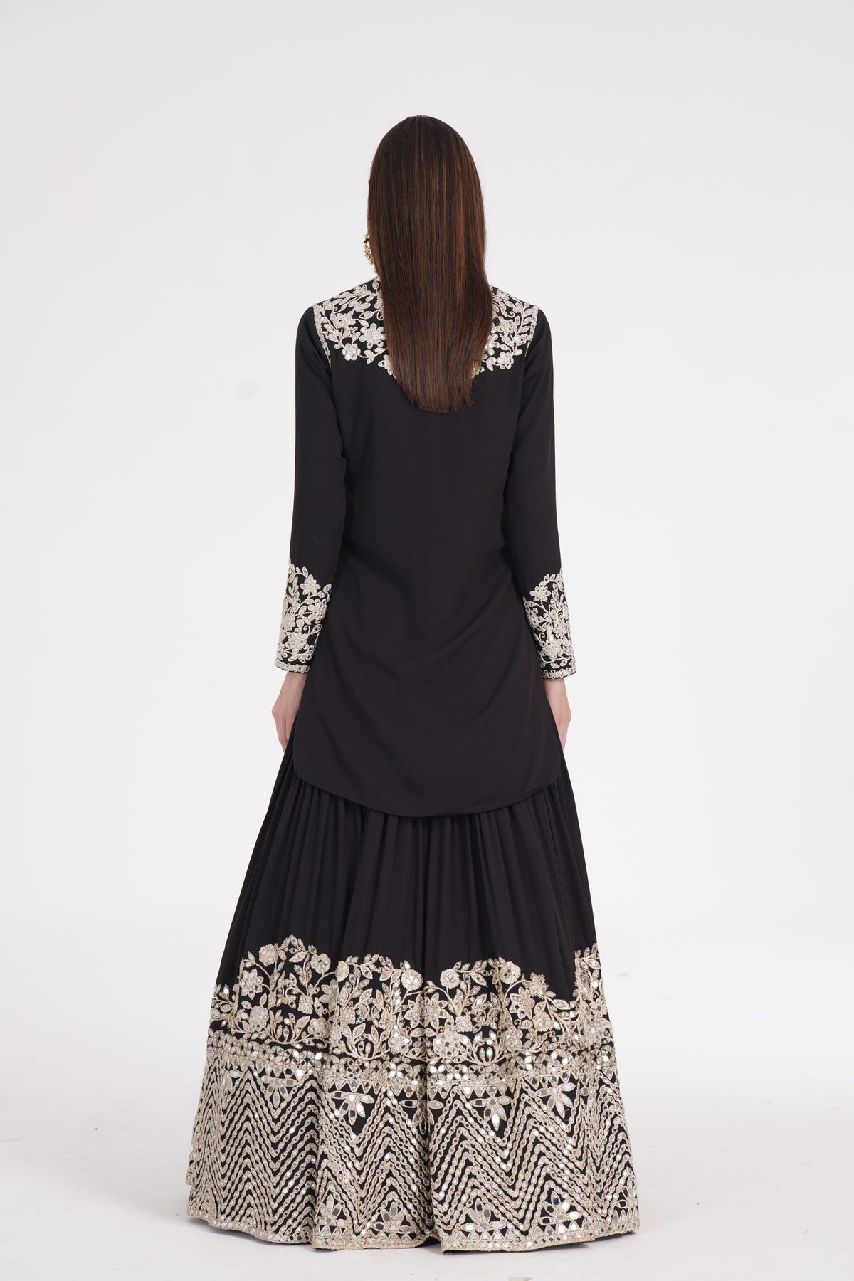 Carbon Black Embellished Kurta Skirt