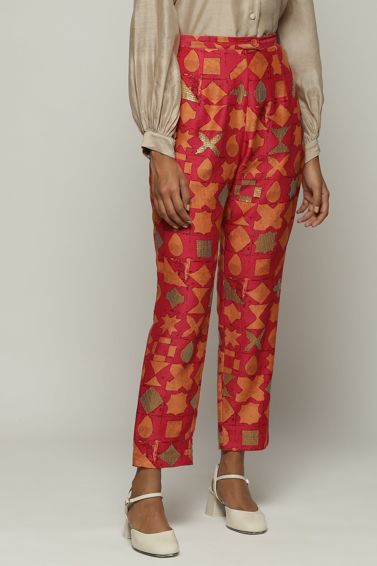 Symbol Print And Sequins Trouser