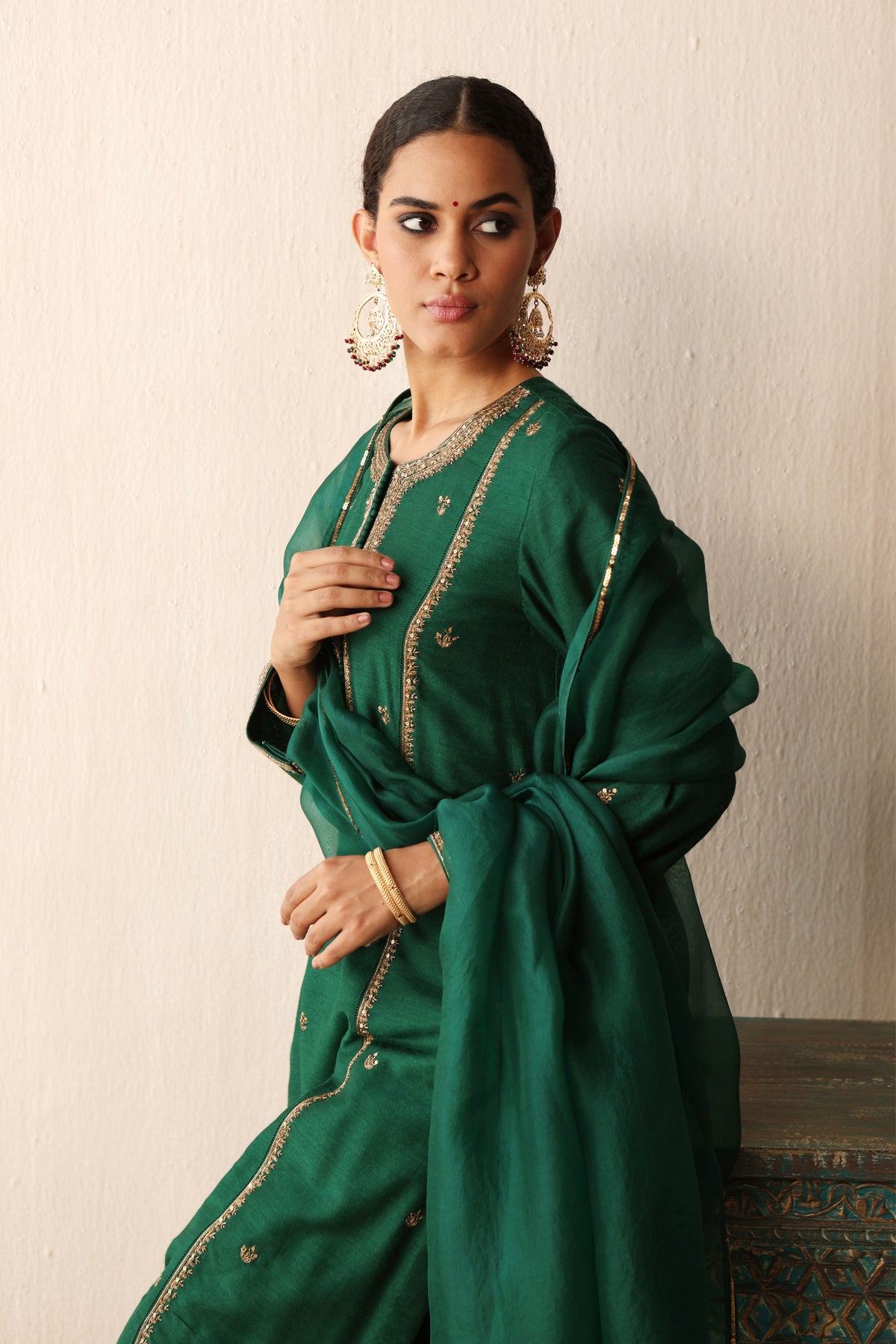 Green Hand Embroidered Kurta Set