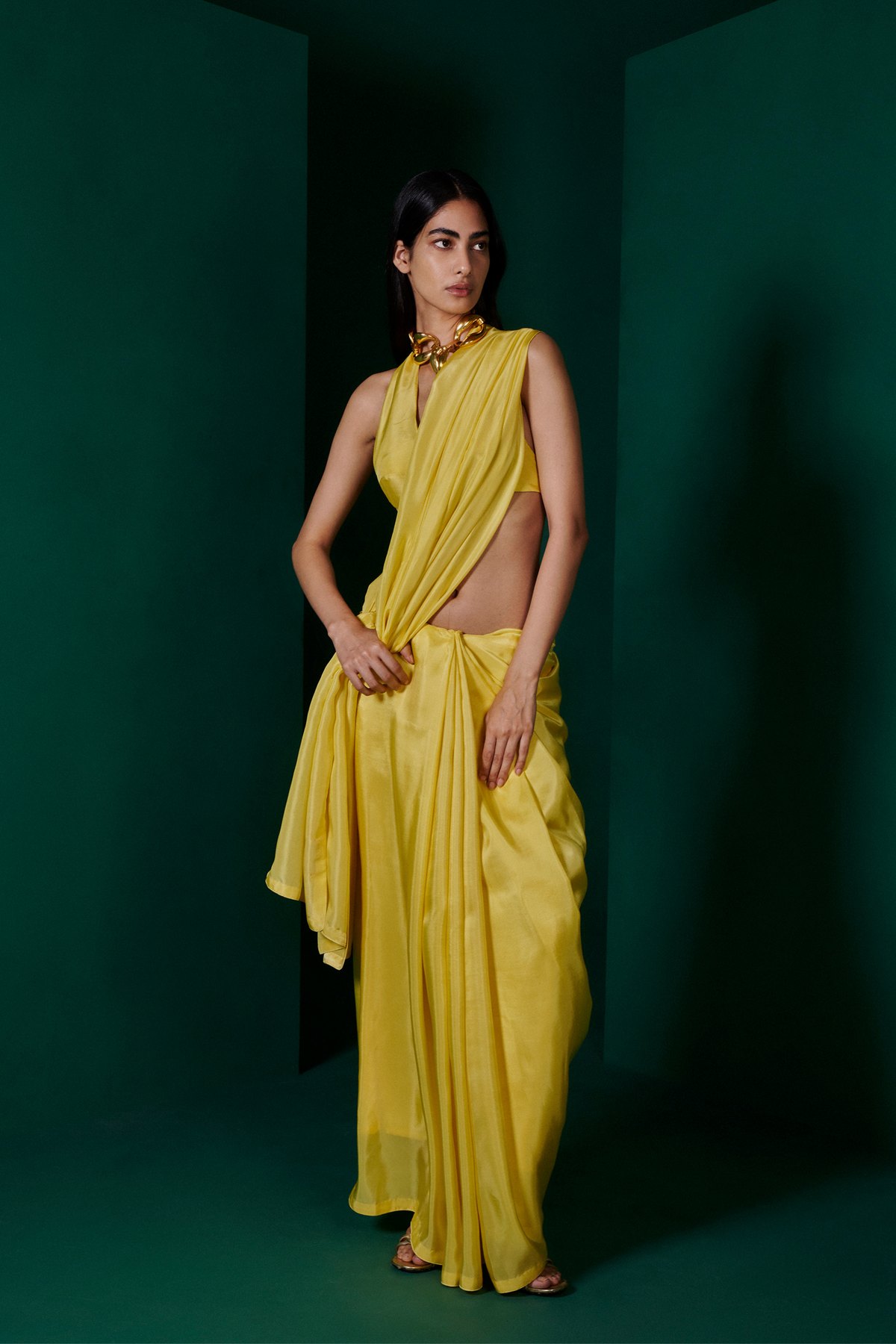 Handwoven Lemon Yellow Silk Sari