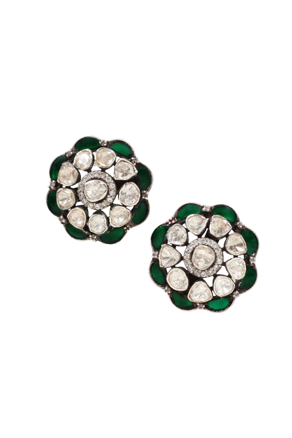 Green Silver Earrings