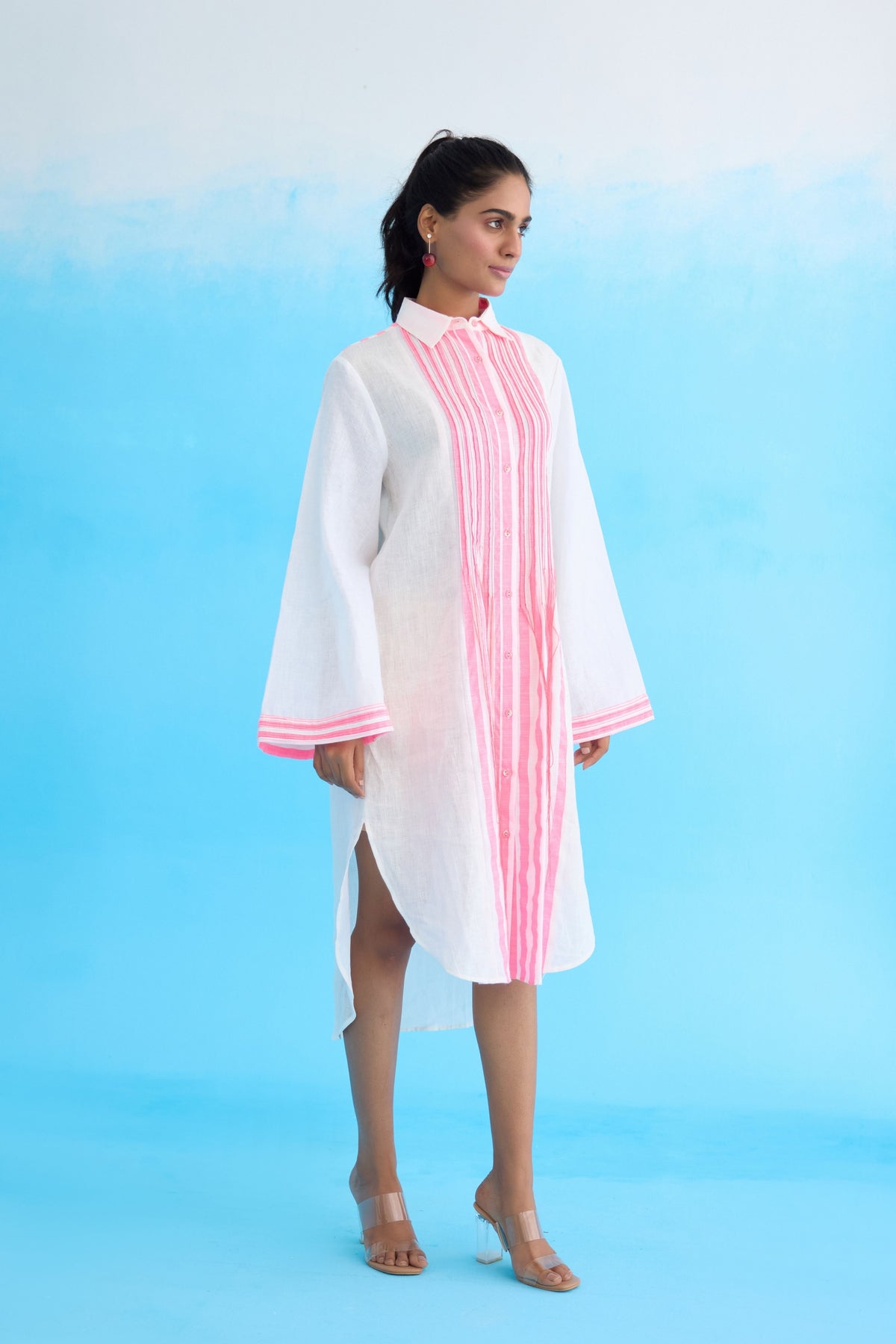 White Candy Stripes Shirt Dress