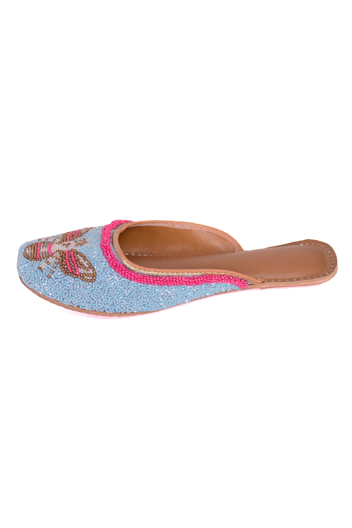 Queenbee jutti in blue and pink