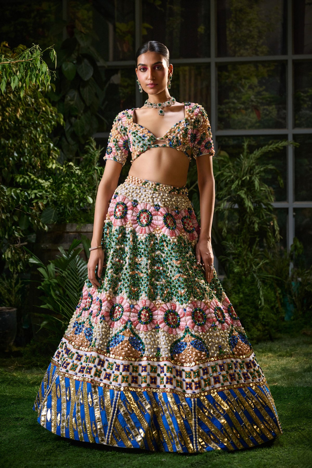 Velvet Multi Colour Lehenga Set