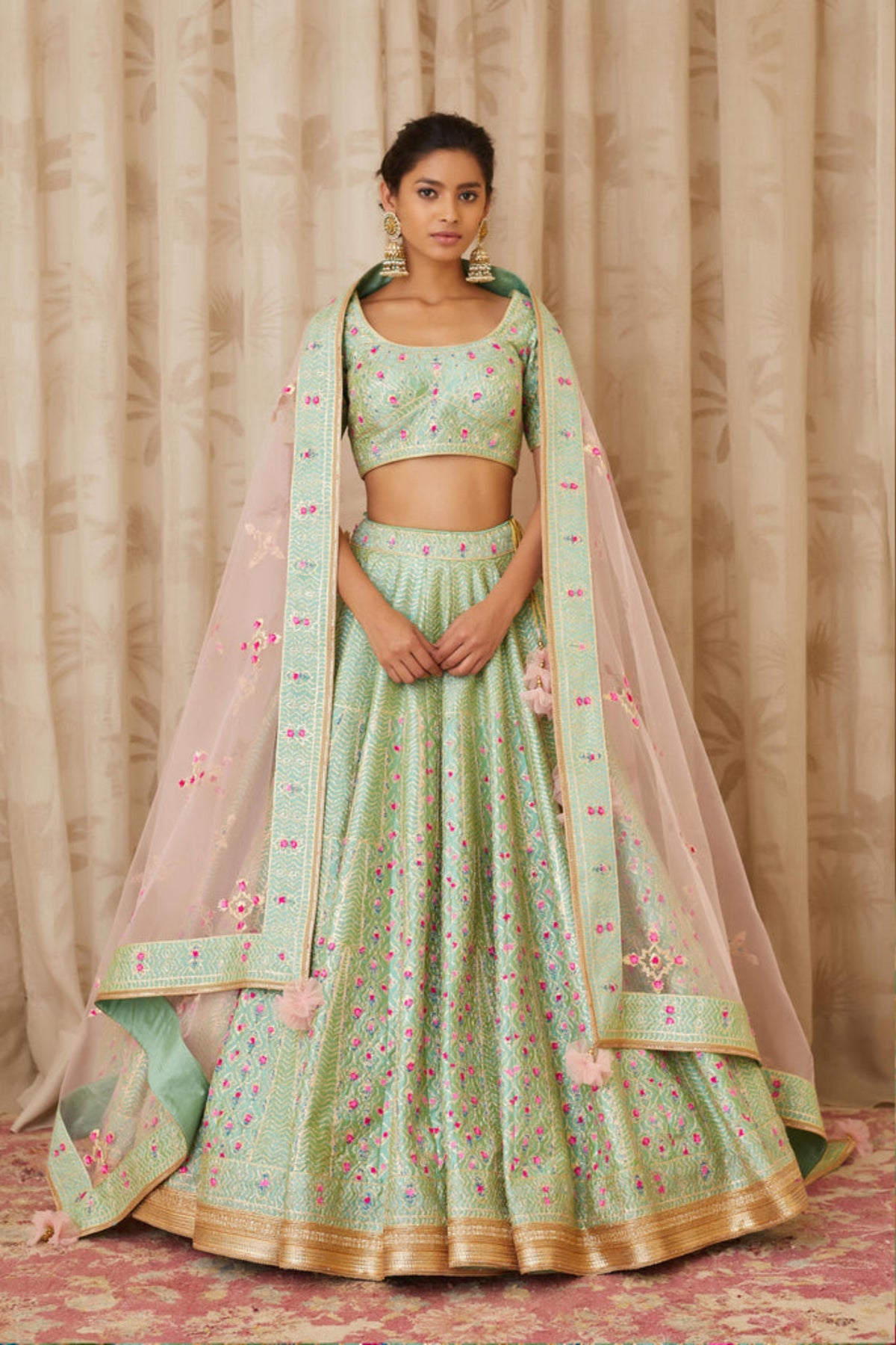 Sea green gota lehenga set