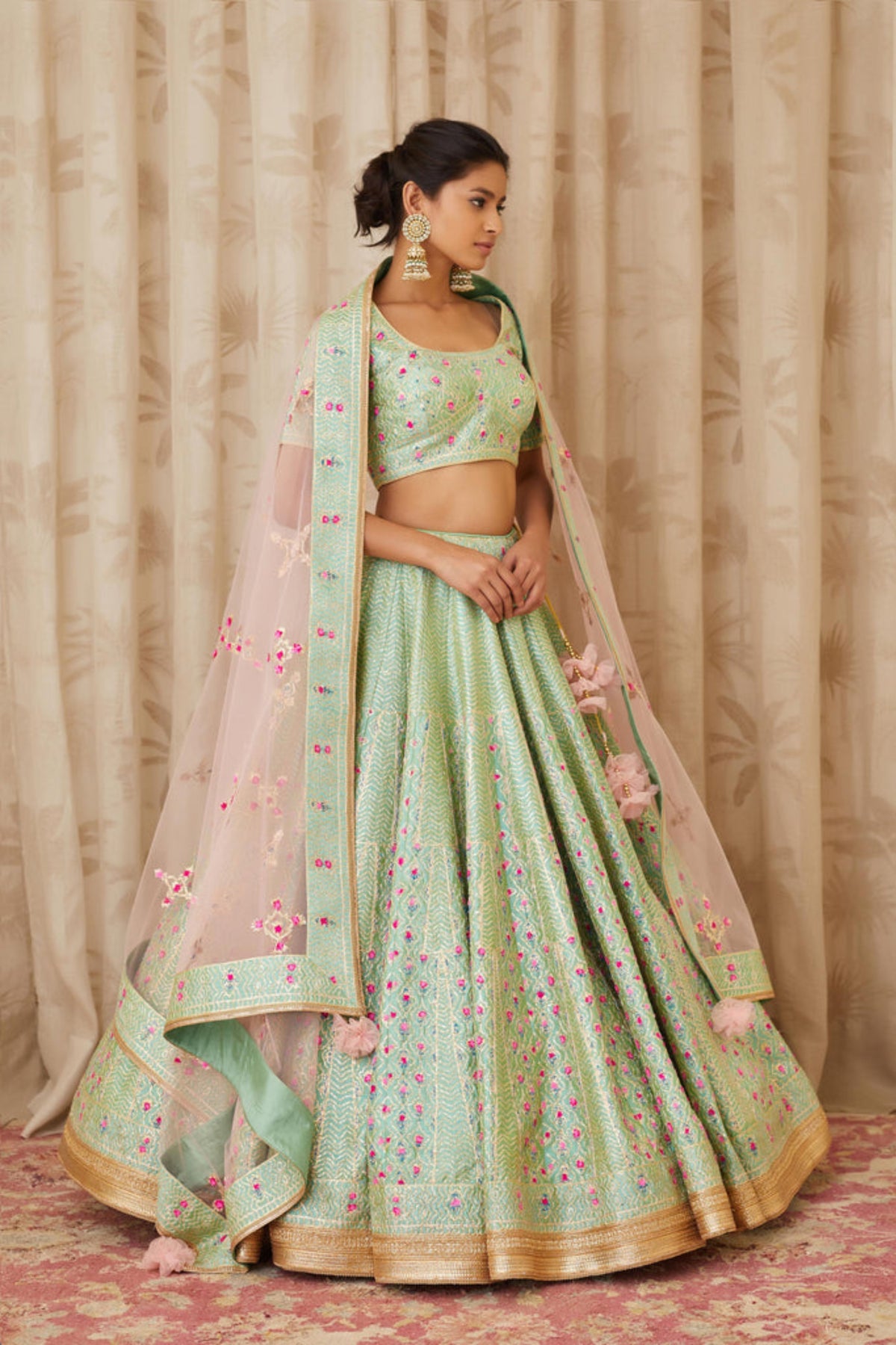 Sea green gota lehenga set