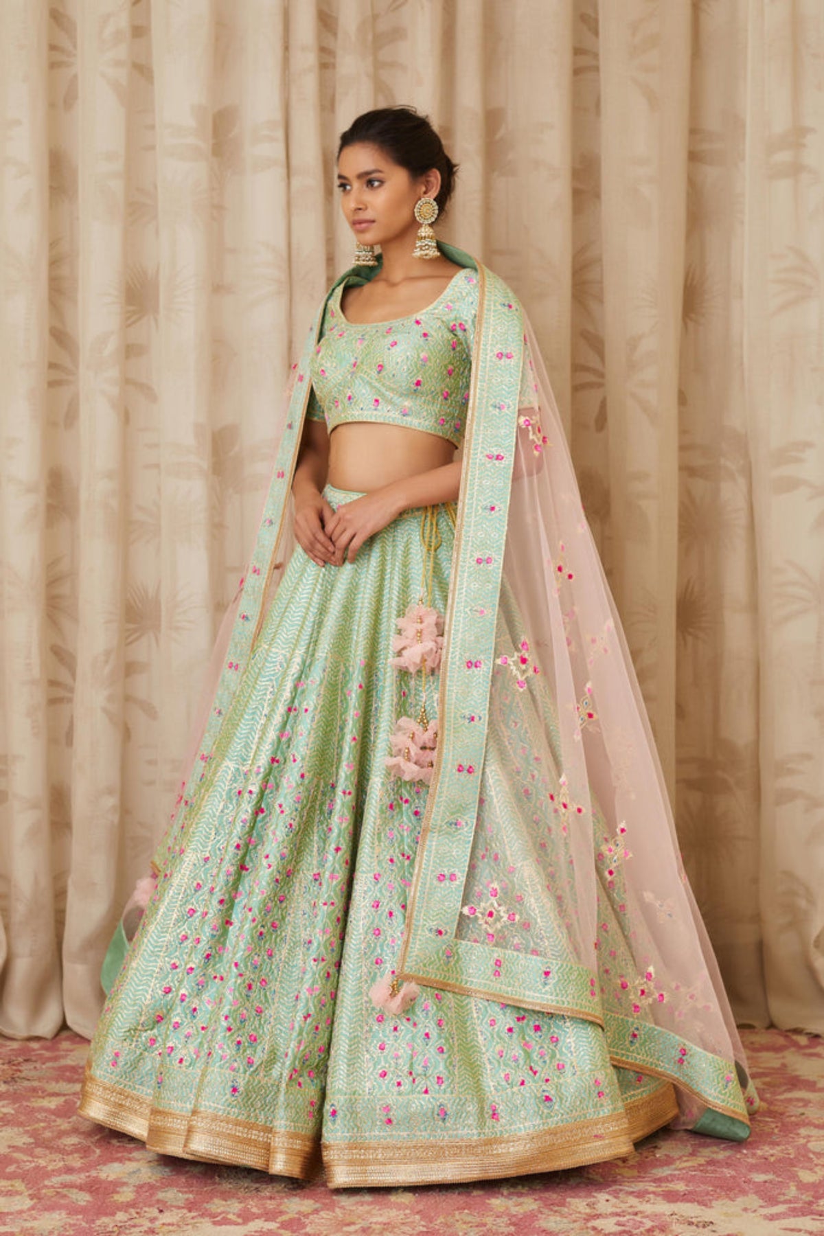 Sea green gota lehenga set