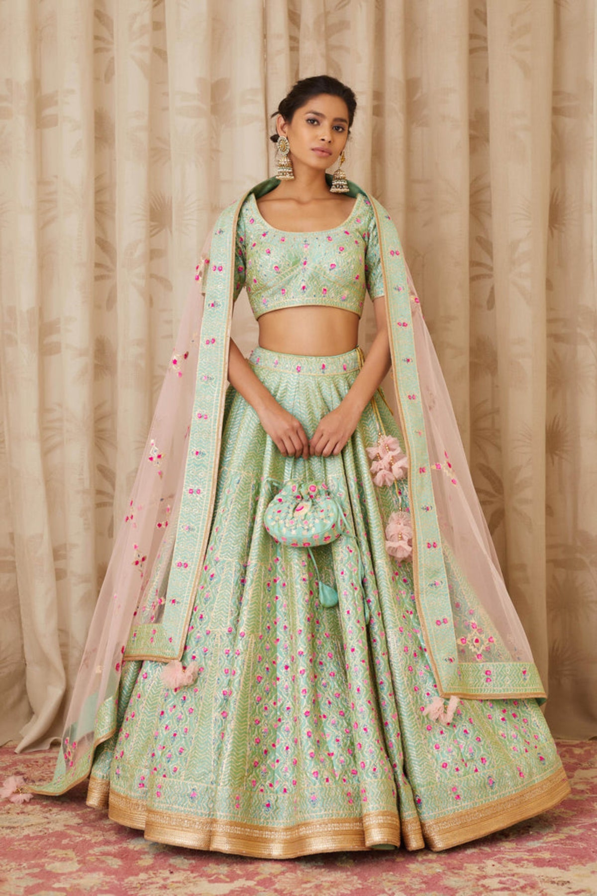 Sea green gota lehenga set