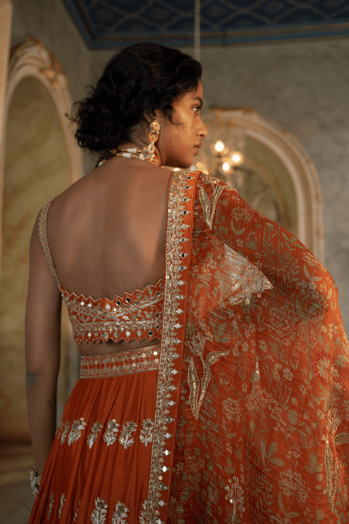 Orange Buti Embroidered Lehenga Set