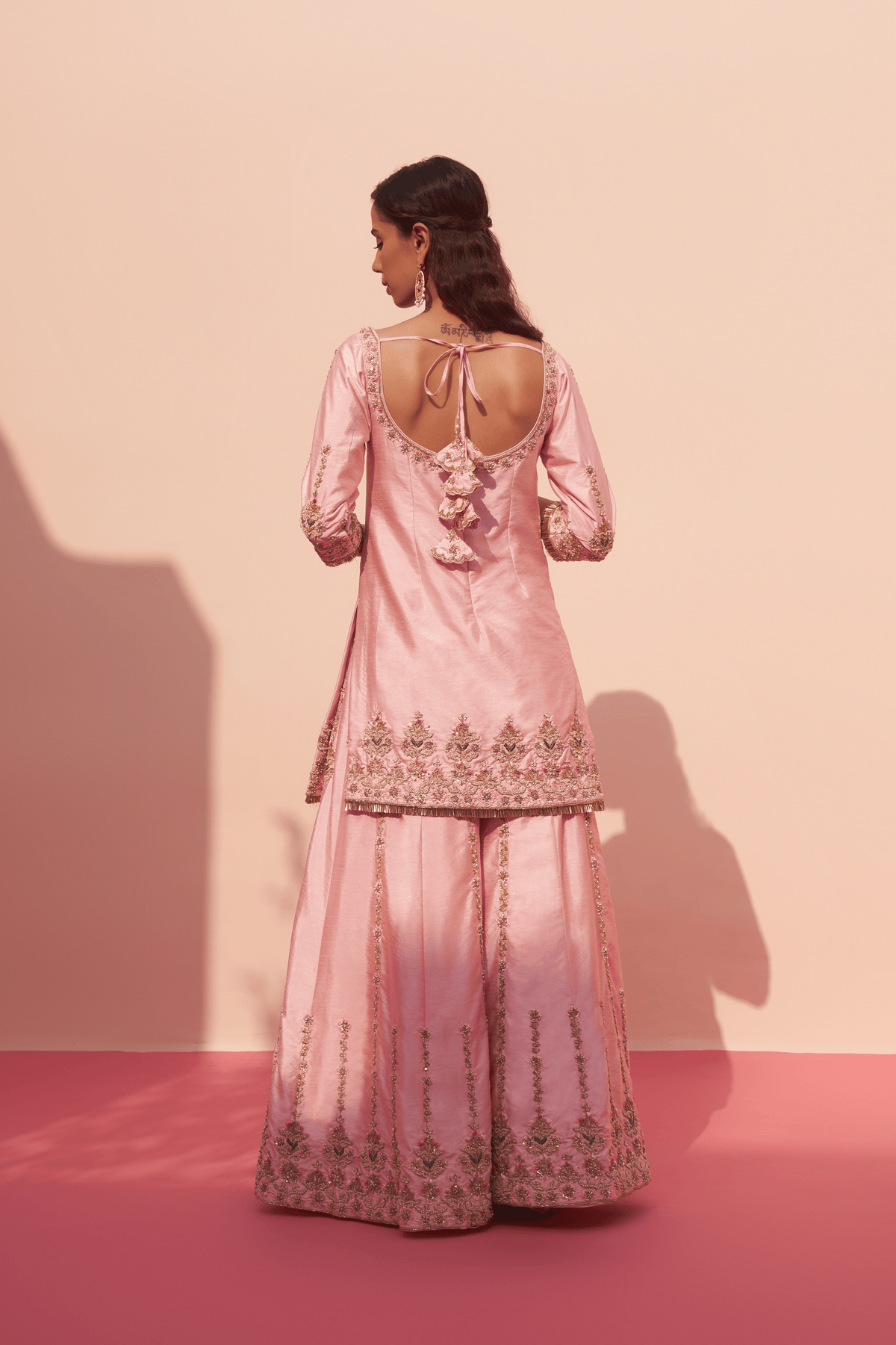 Pink Raw Silk Sharara Set