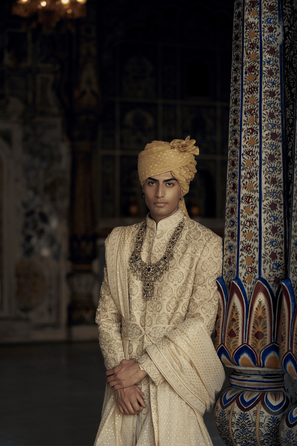 Gold Raw Silk Sherwani Set