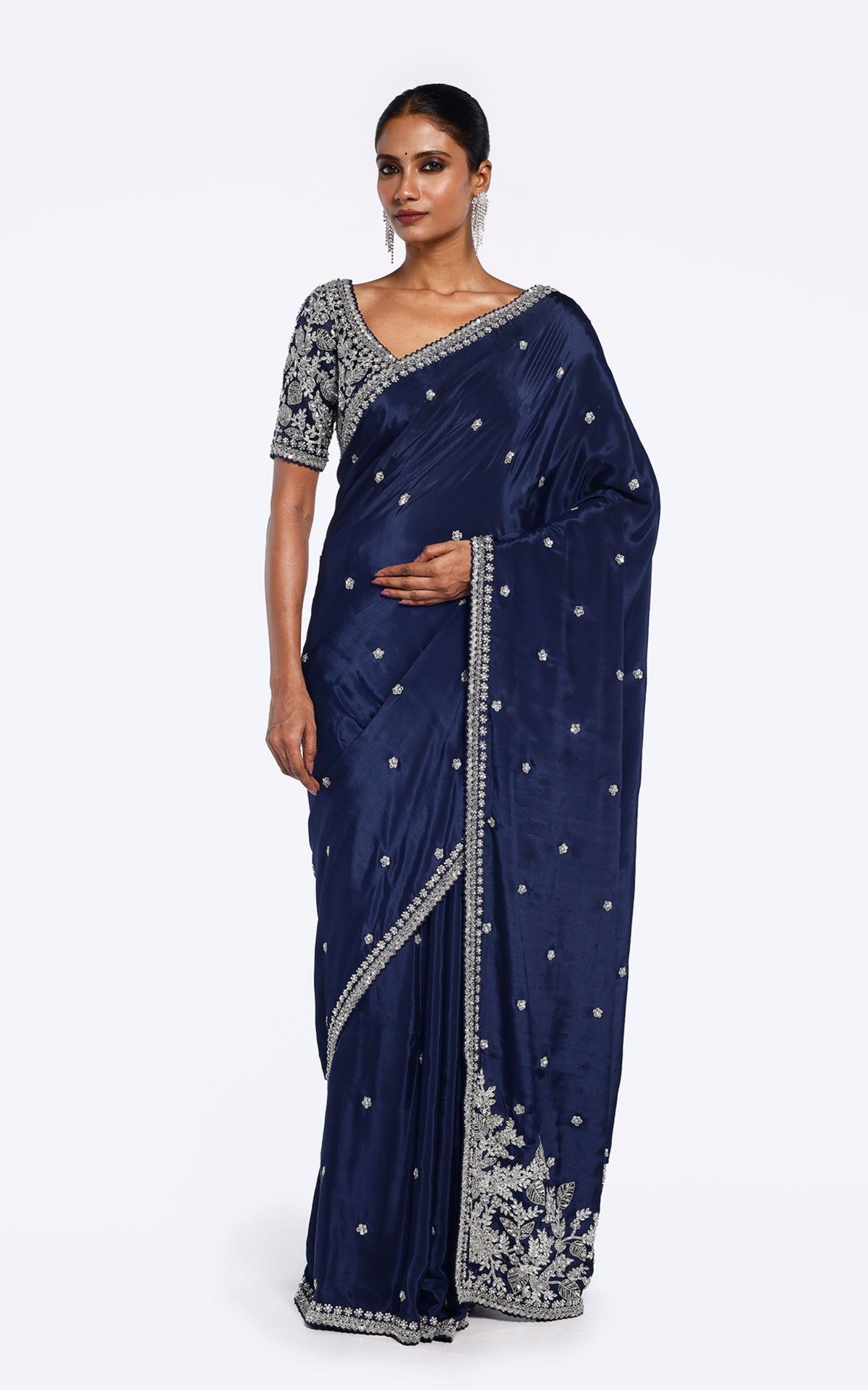 Midnight floral embellished saree