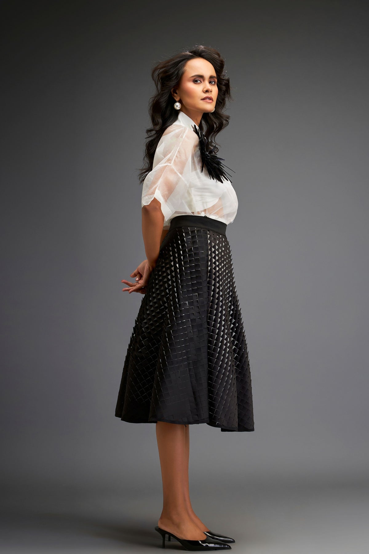 Black Sheer Blouse With 3d-skirt