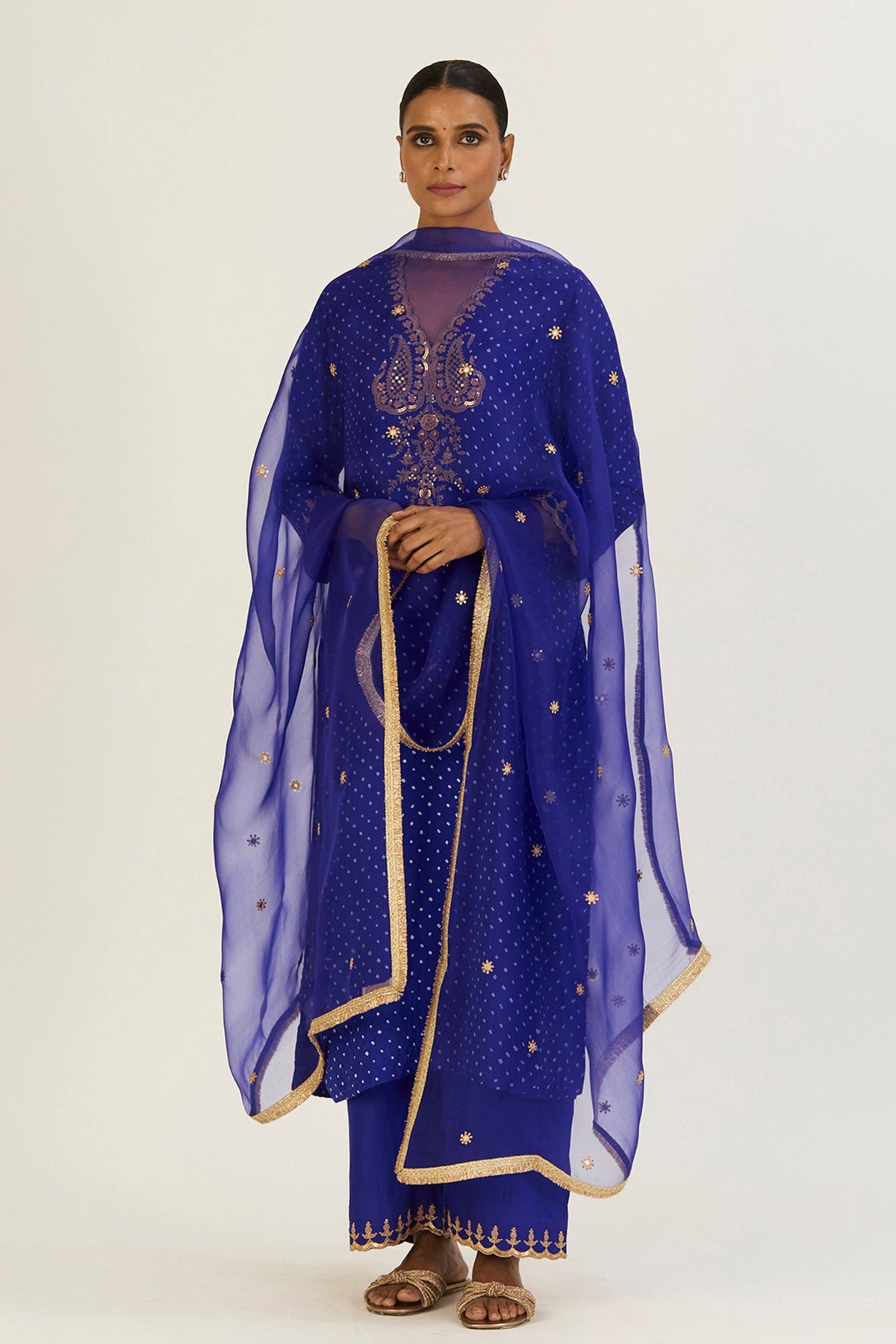 Rysa Royal Blue Bandhani Kurta &amp; Pants