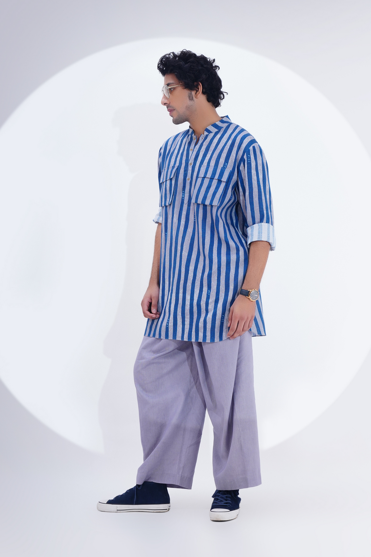 Blue Striped Printed Kurta Set