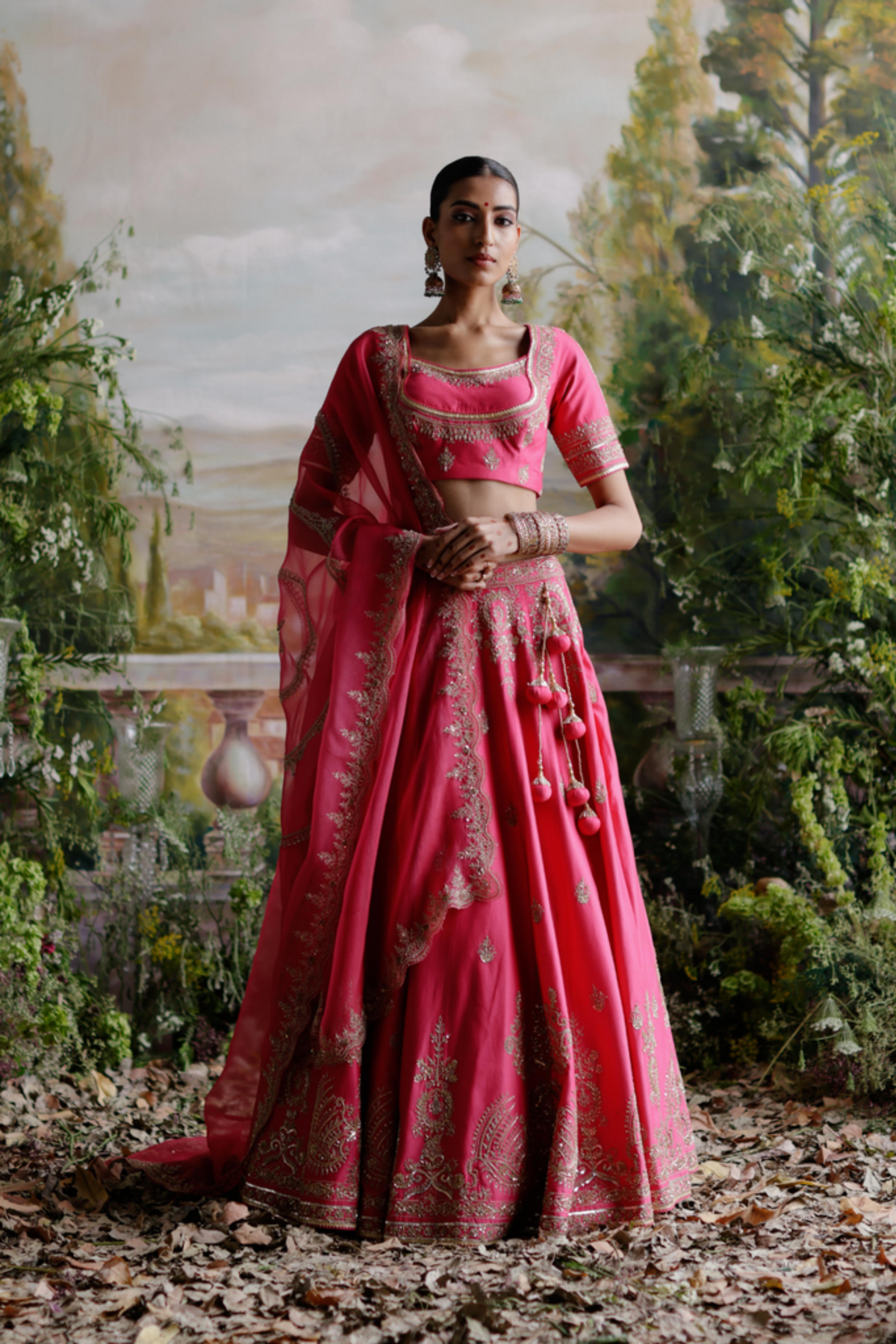 Pink Chanderi Lehenga Set