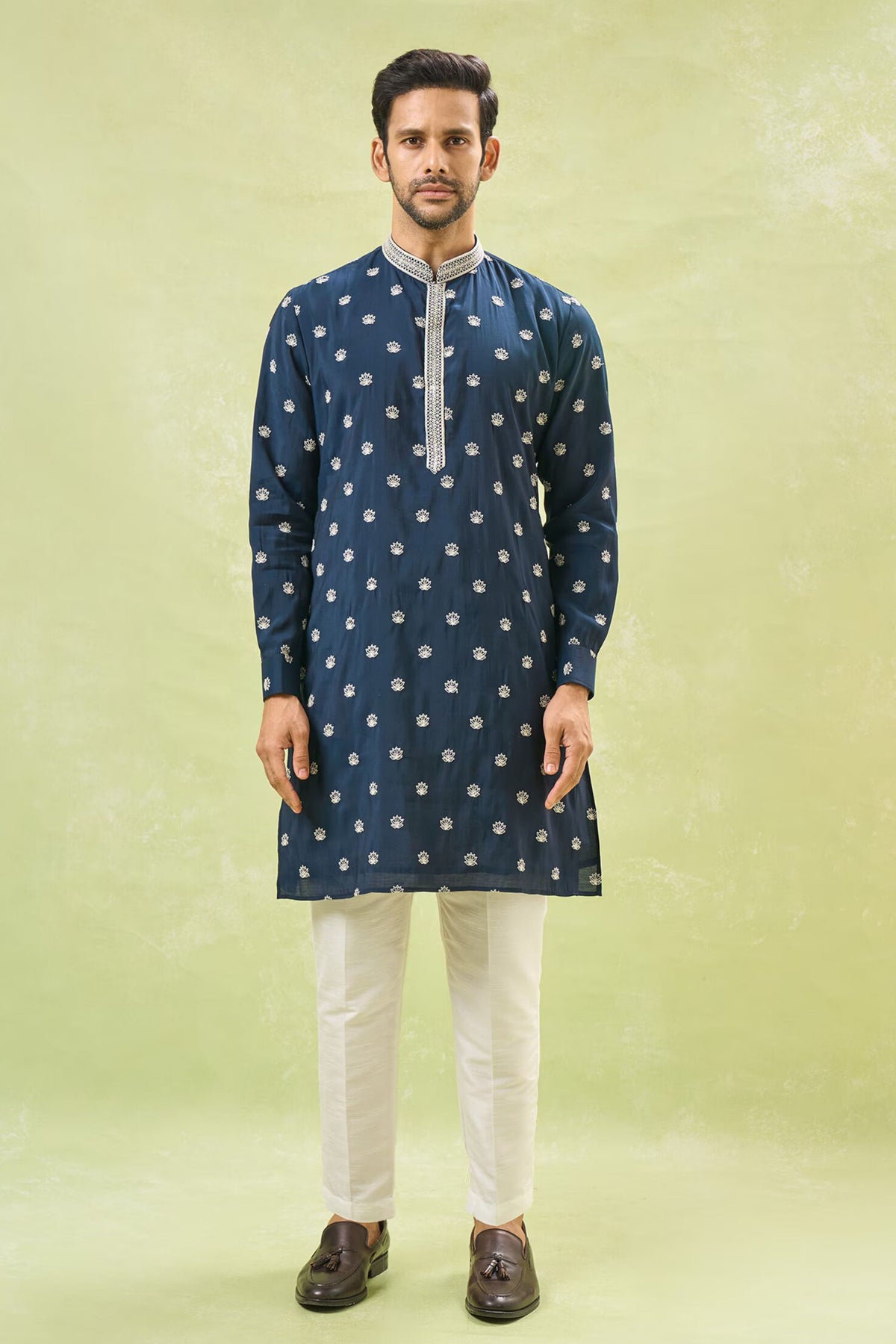 Blue Embroidered Nehru Jacket Set