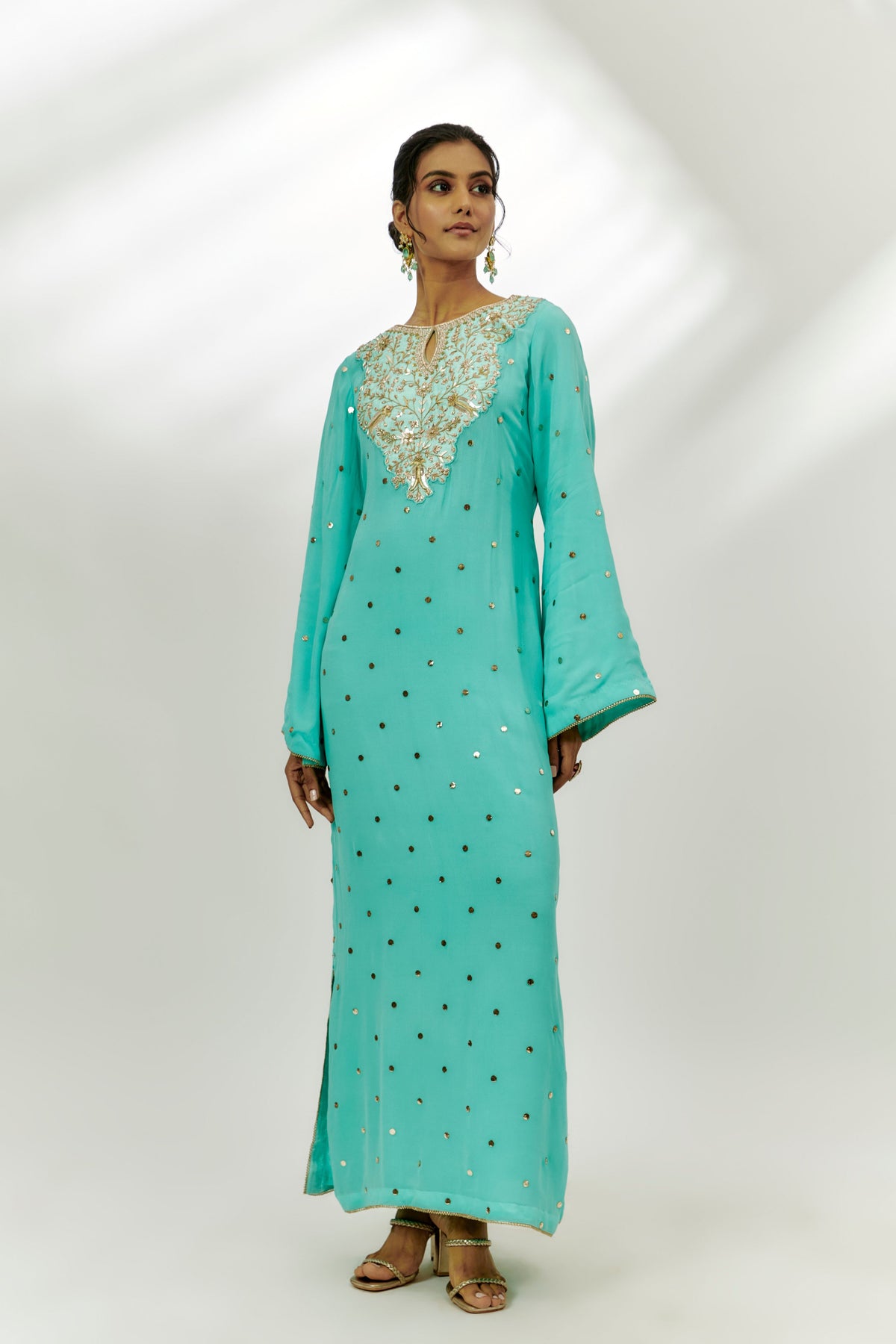 Cyan Blue Embroidered Kaftan Dress