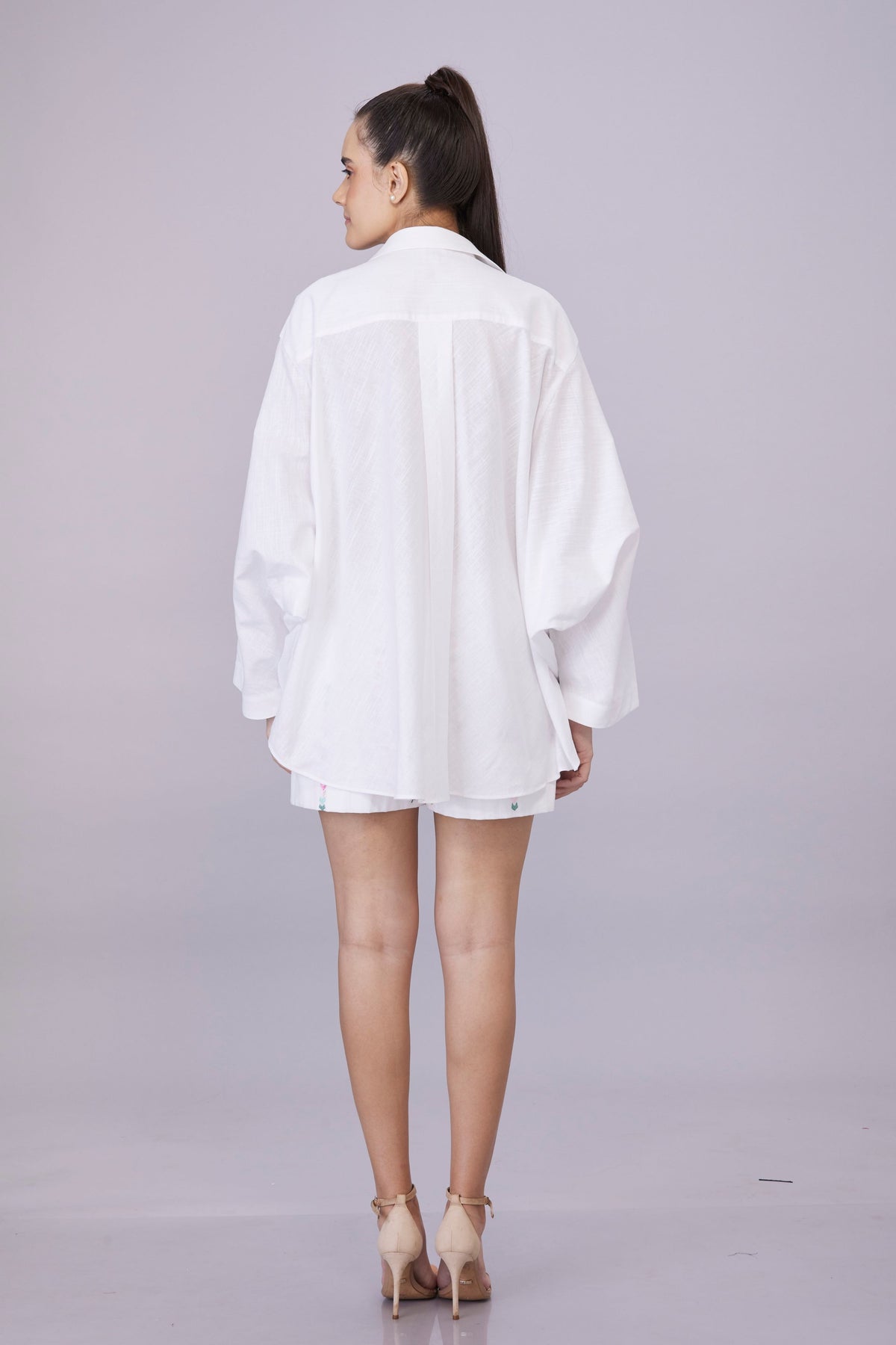 White Batwing Embroidery Shirt