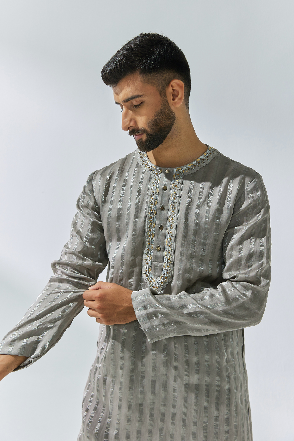 Grey Embroidered Kurta Sets