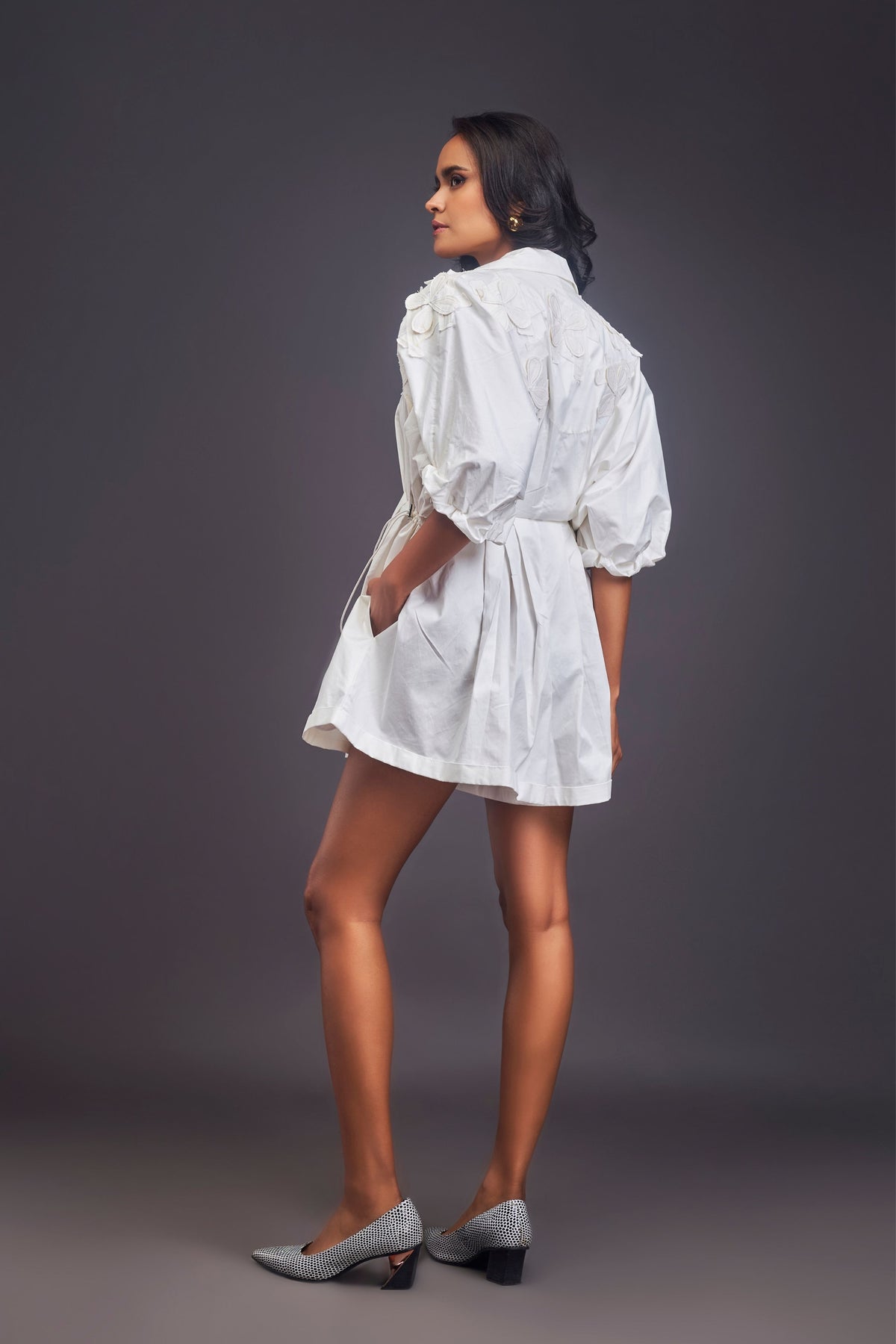 White Lapel Collared Playsuit