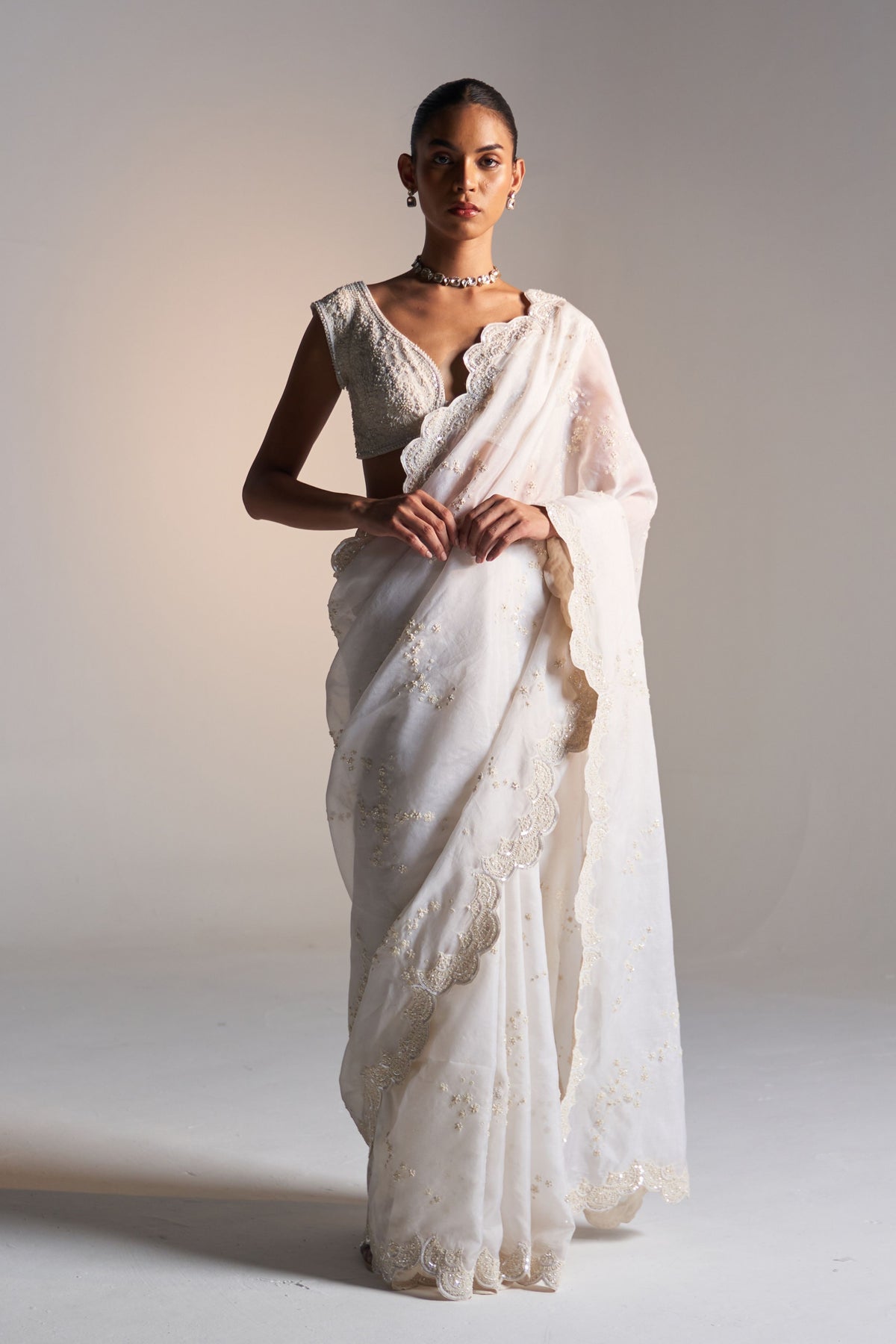 Pigeon White Saree