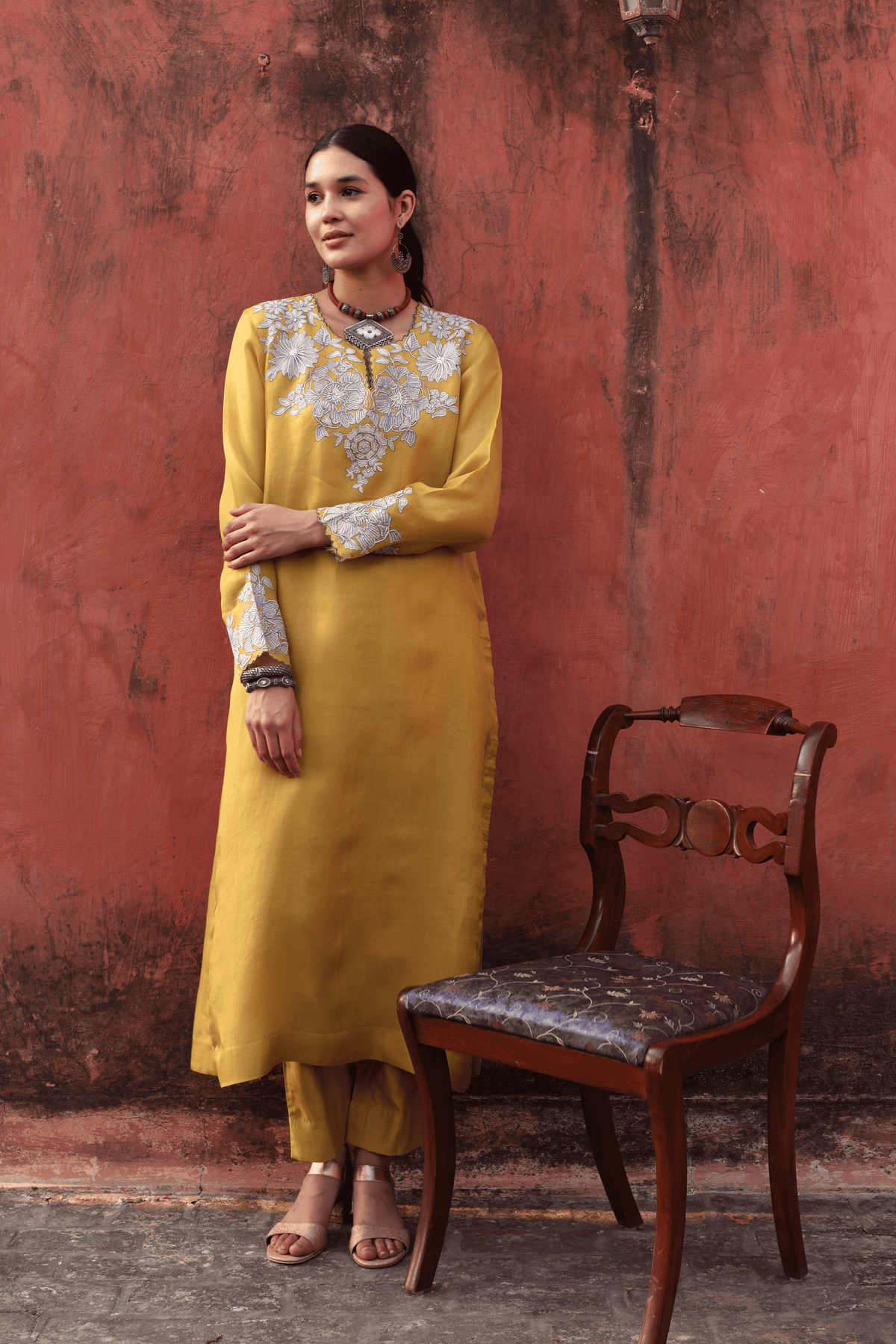 Dusty Lime Embroidered Kurta And Pant