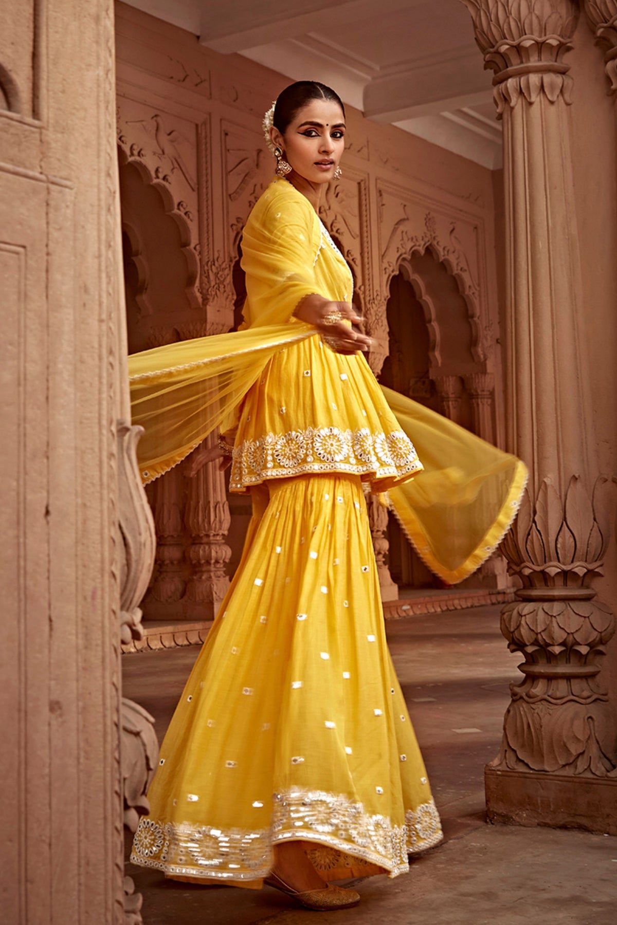 Yellow Circle Sharara Set