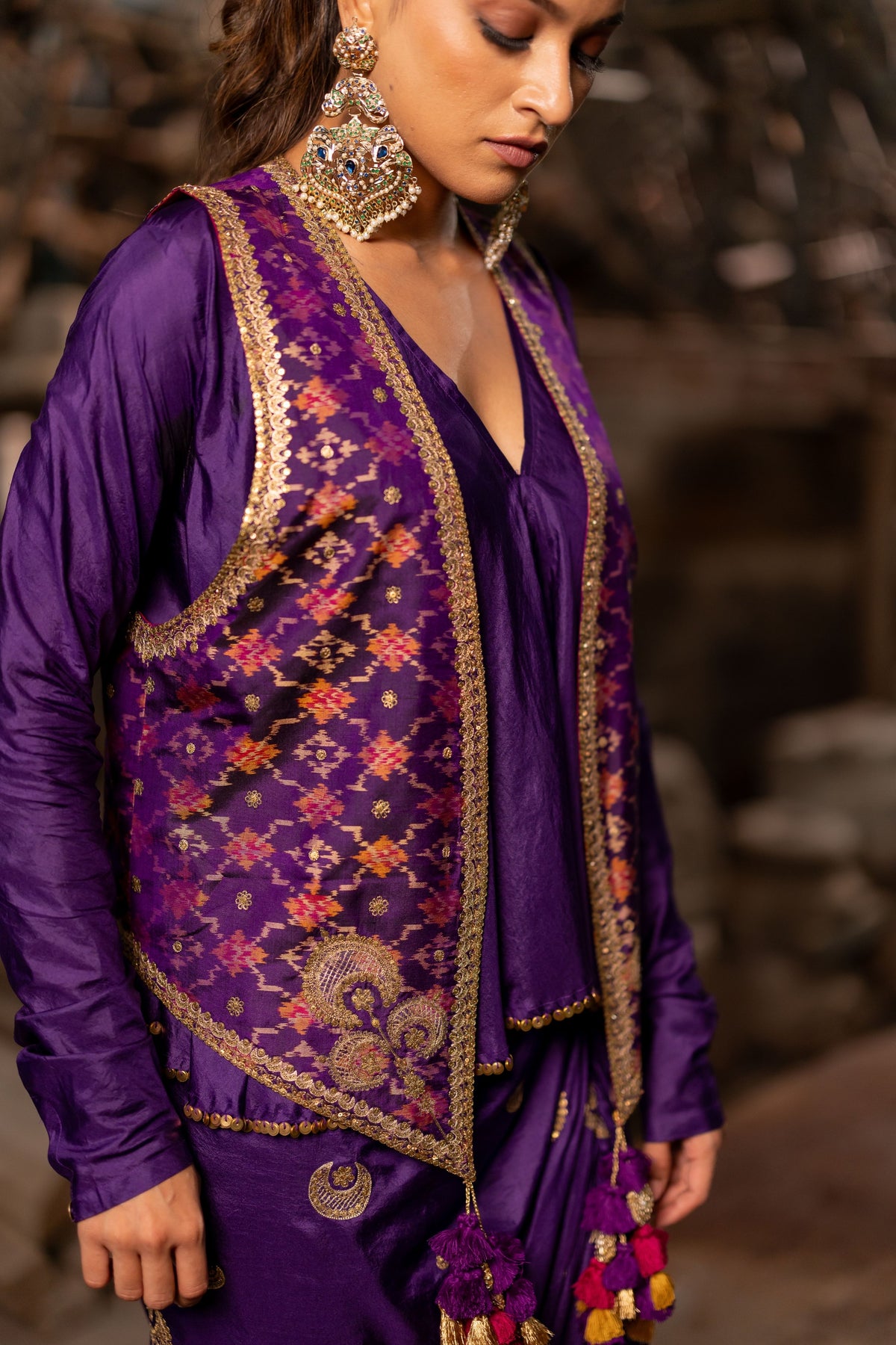 Purple Embroidered Jacket Set