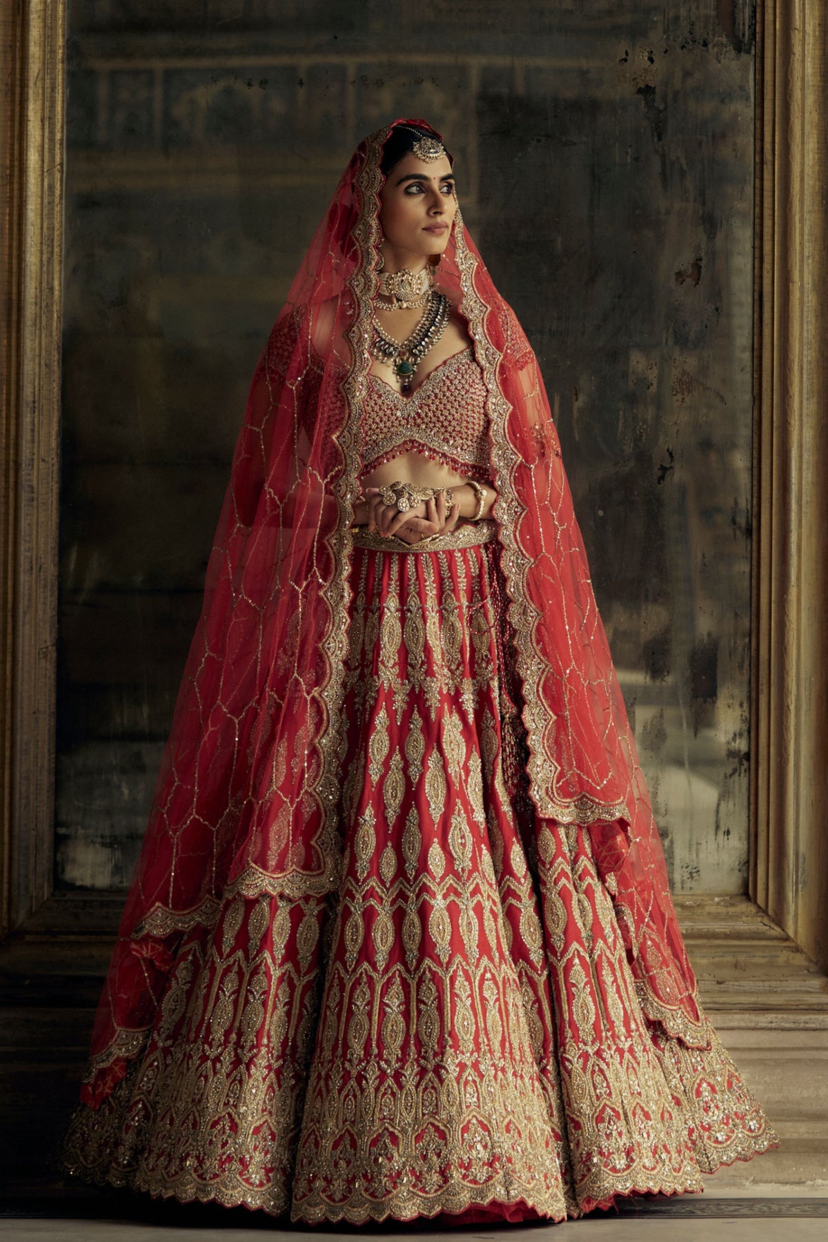 Rose Red Embroidered Lehenga Choli Set