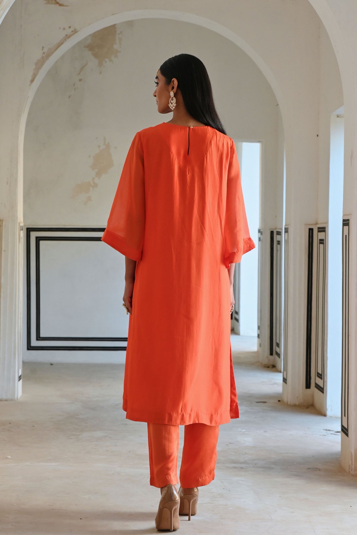 Orange Embroidered Kurta