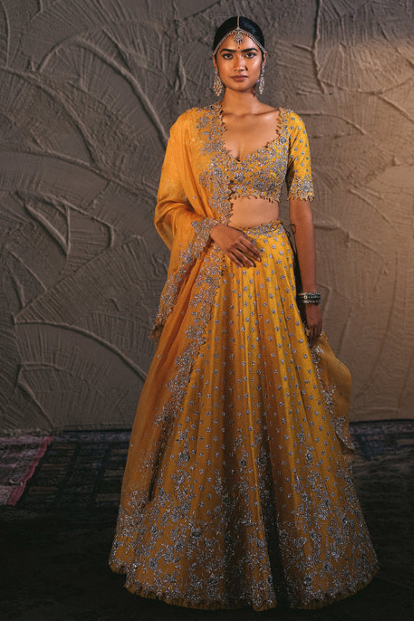 Yellow Chiffon Sequins Embroidered Lehenga Set Design by Anushree Reddy at  Pernia's Pop Up Shop 2024