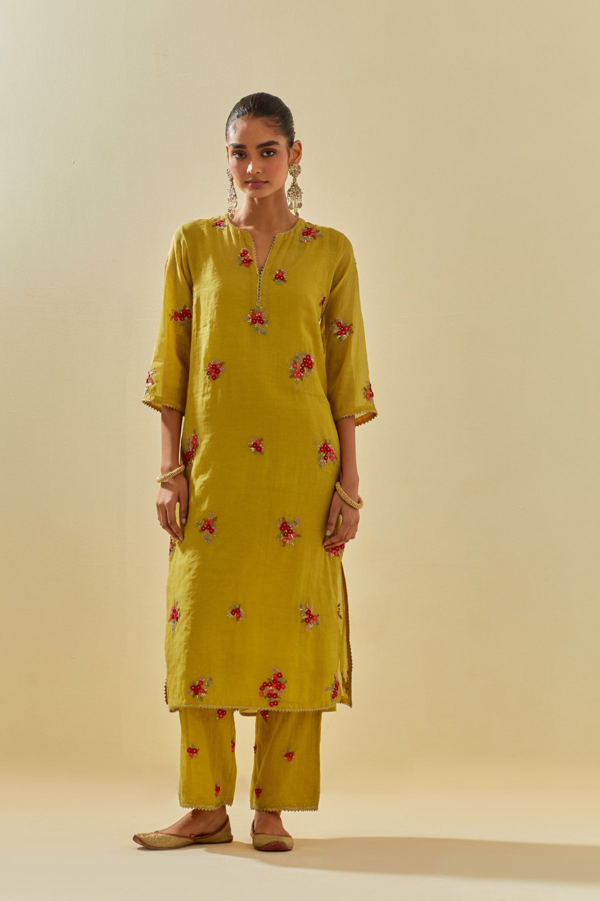 Yellow Tissue Kurta With Pants