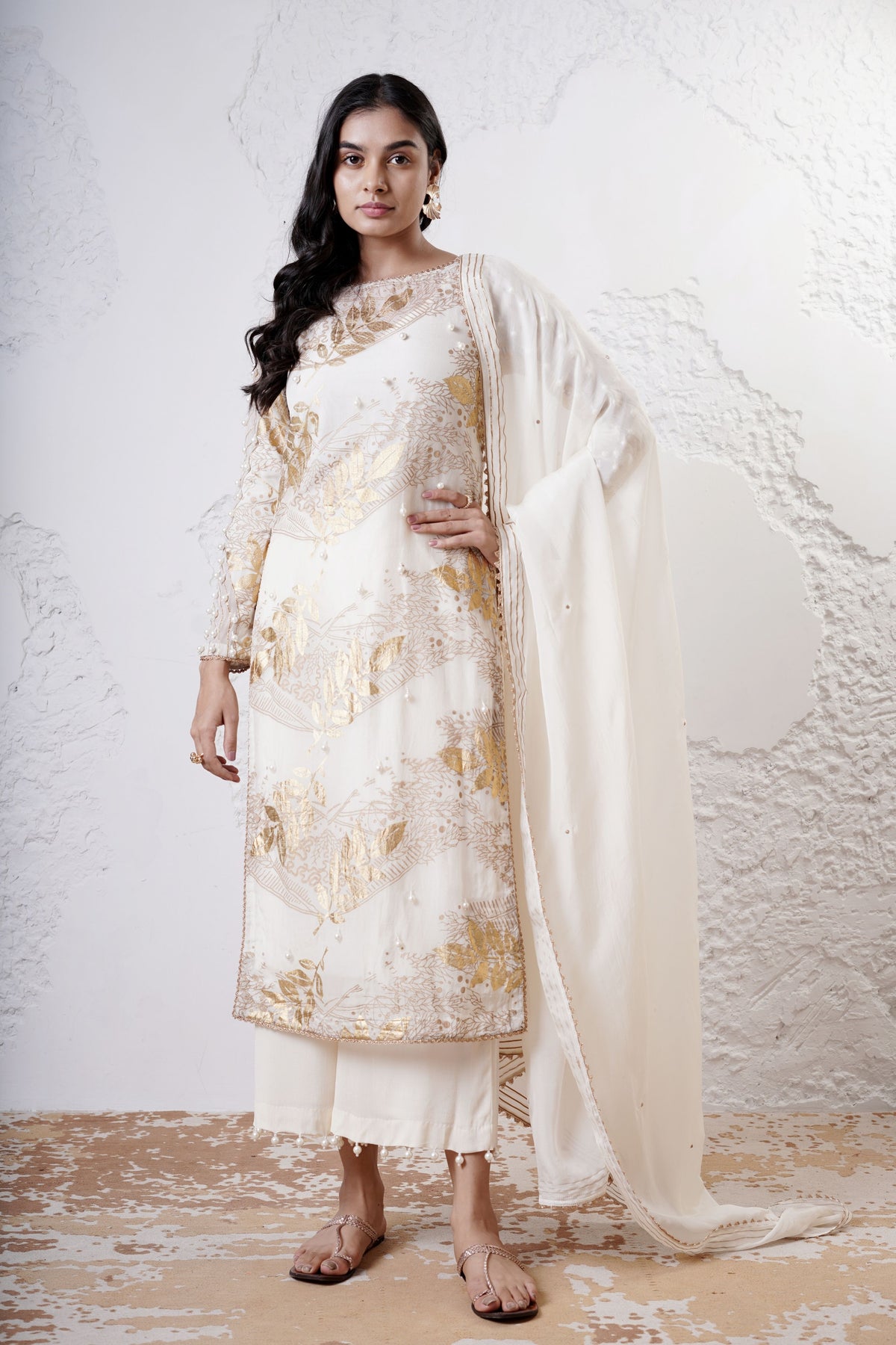 Ivory Foil Printed Kurta Set