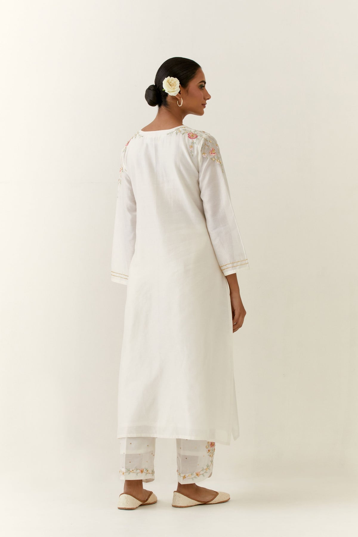 Off White Embroidered Silk Kurta Set