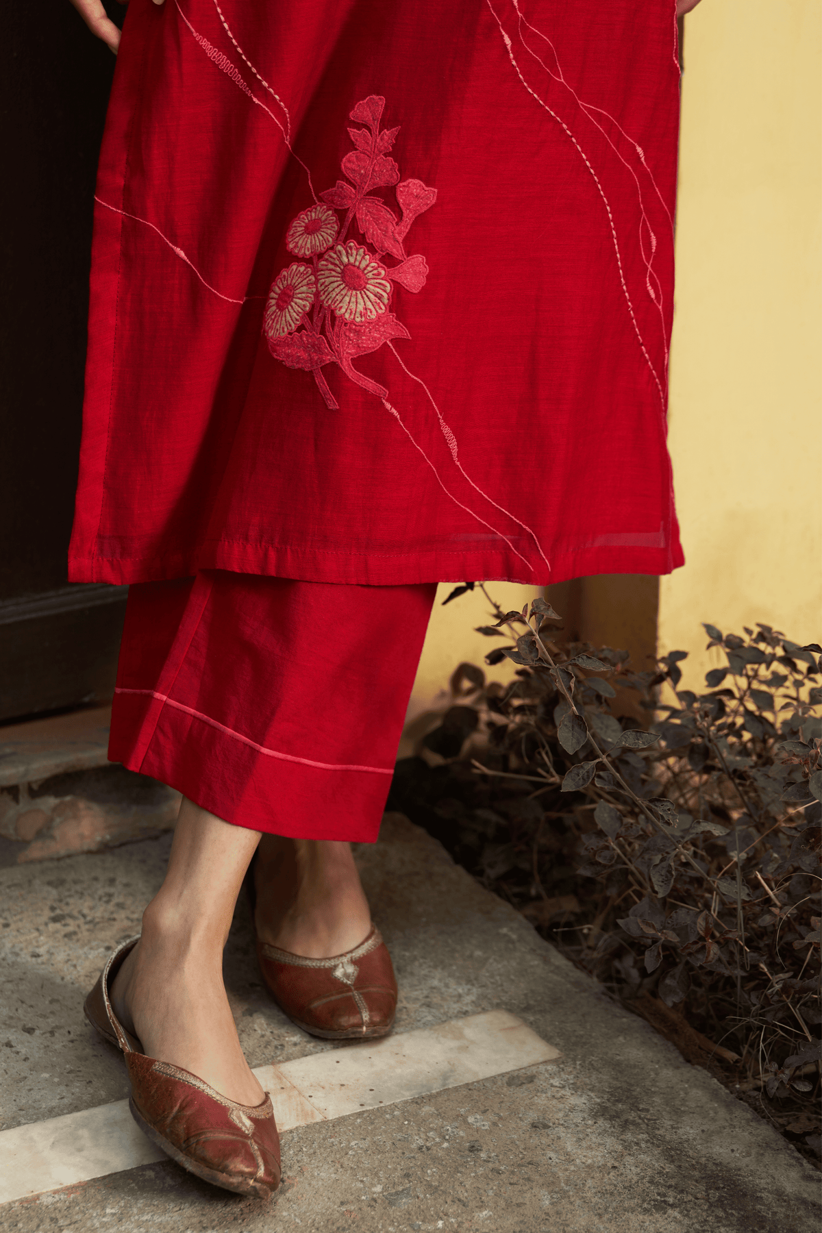 Crimson  Floral Kurta Set