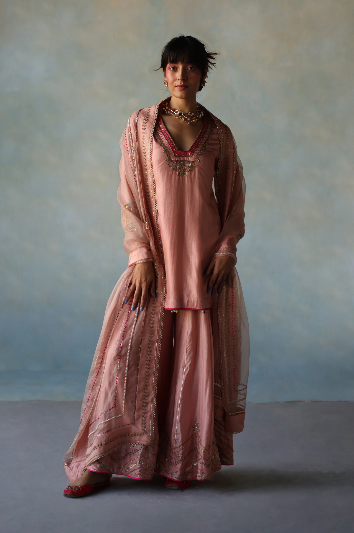 Gul Nude Pink Silk Sharara Set  