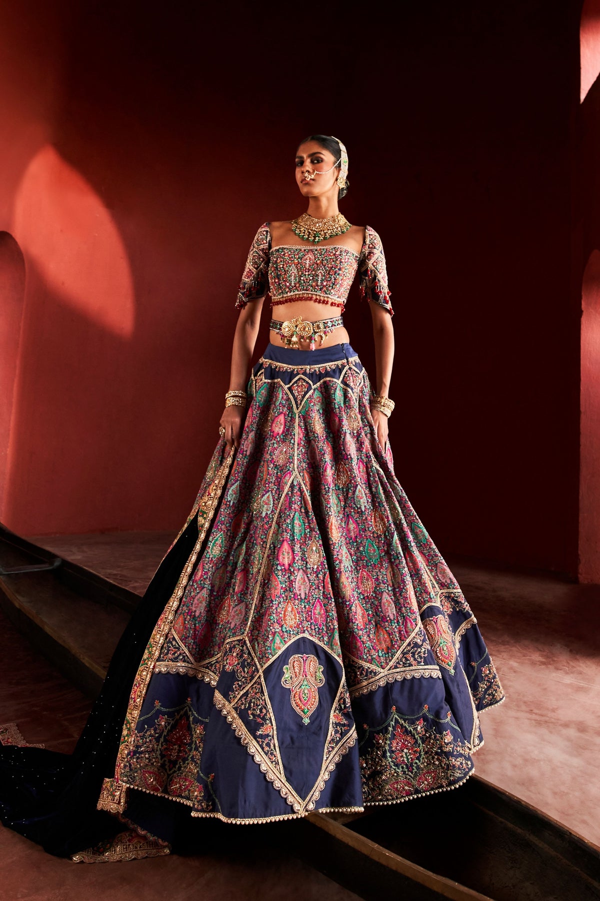 Jamawar Blue Lehenga Set