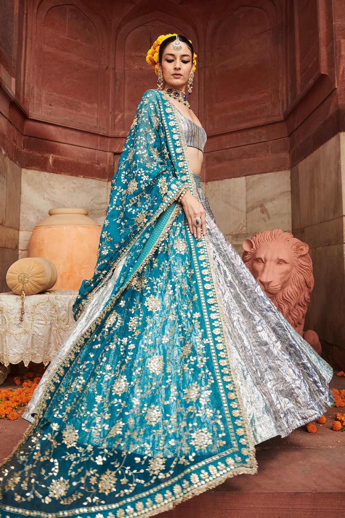 Aasmani Lampi Lehenga Set