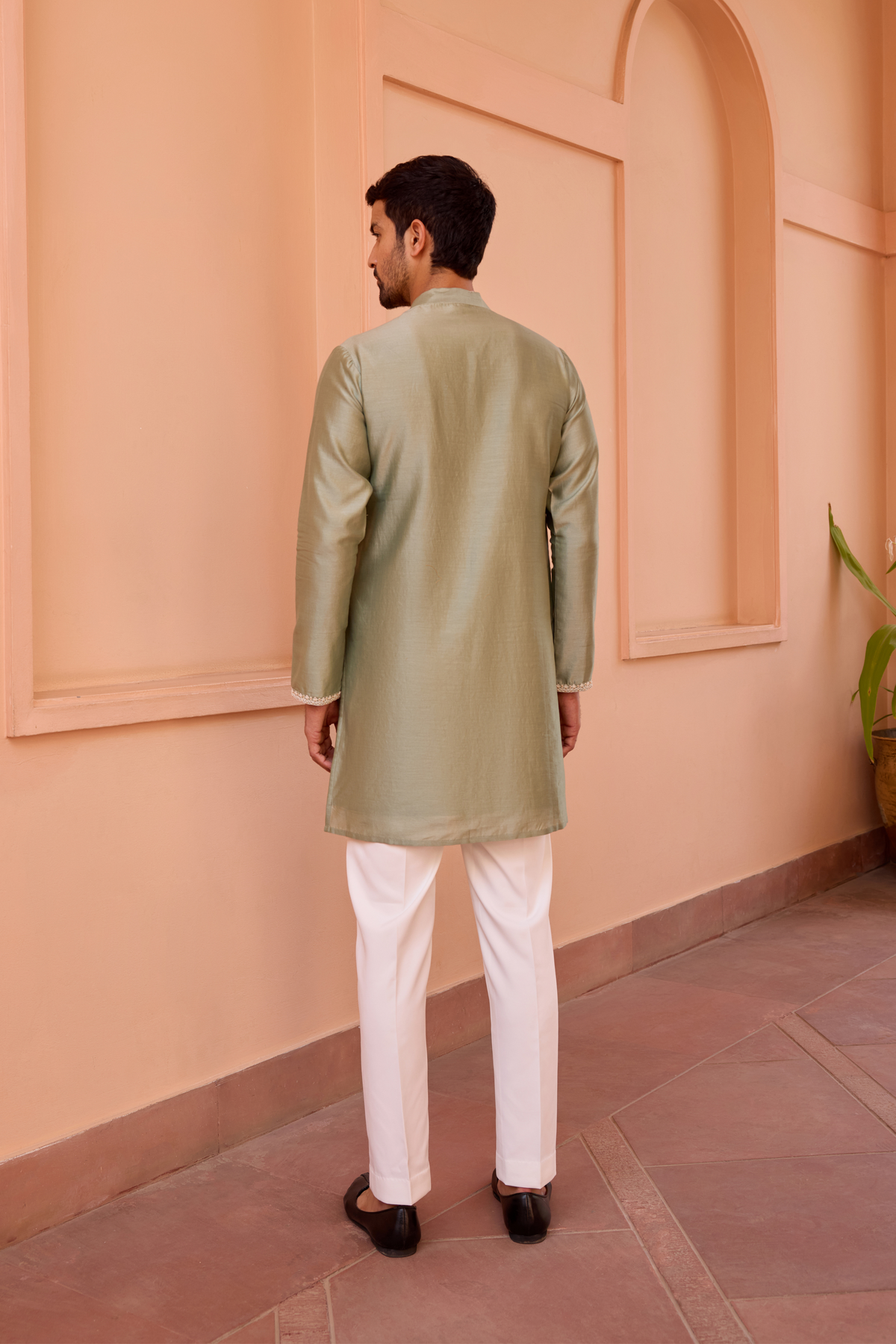 Sage green dori and hand embroidered kurta