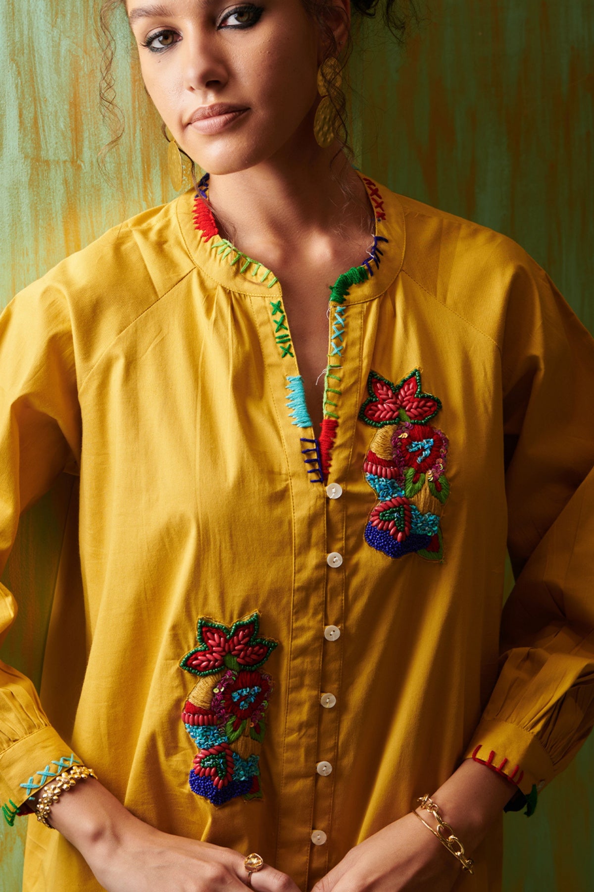 Poplin Mustard Shirt Dress