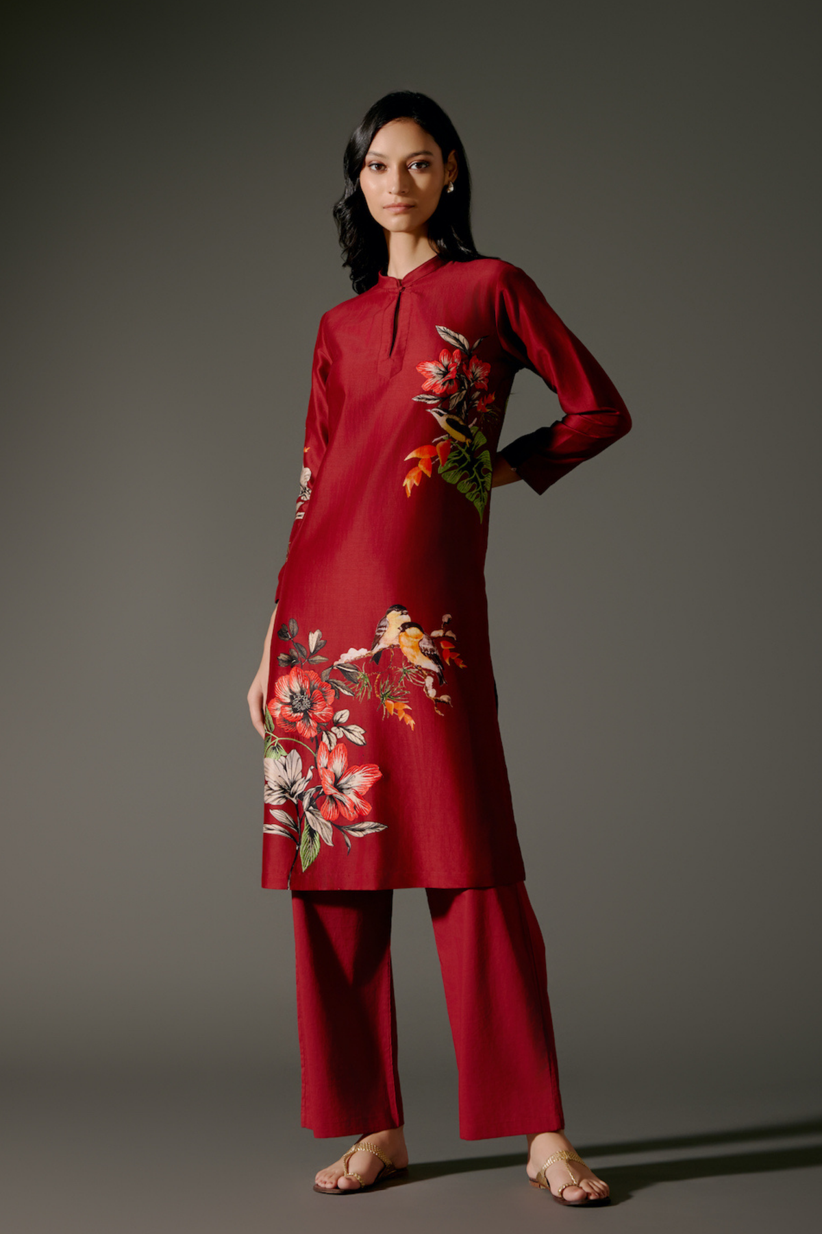 Chanderi Tunic Set Red